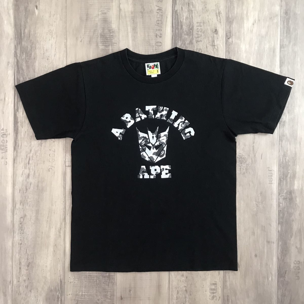 image of Bape × Transformers Bape Camo College Logo T-Shirt Black, Men's (Size Small)