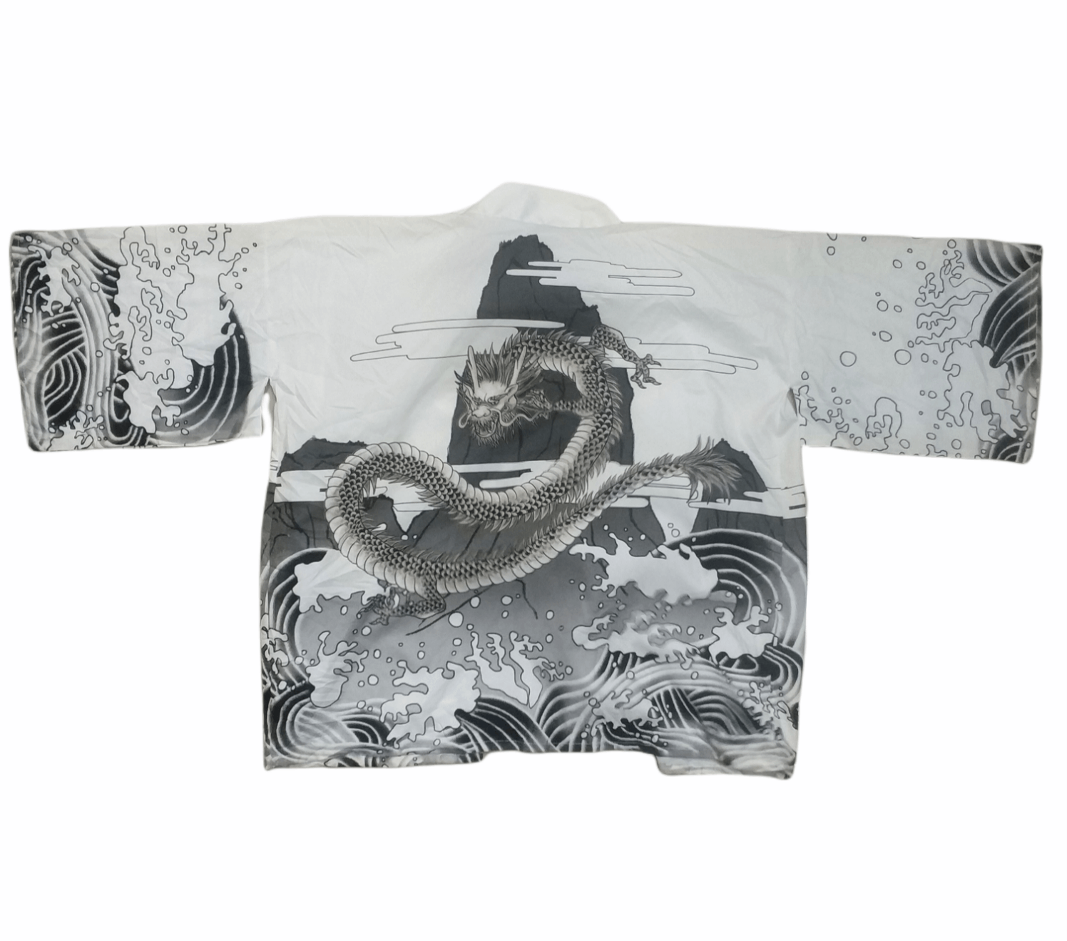 🔥White SF Harajuku Cropped Kimono Dragon
