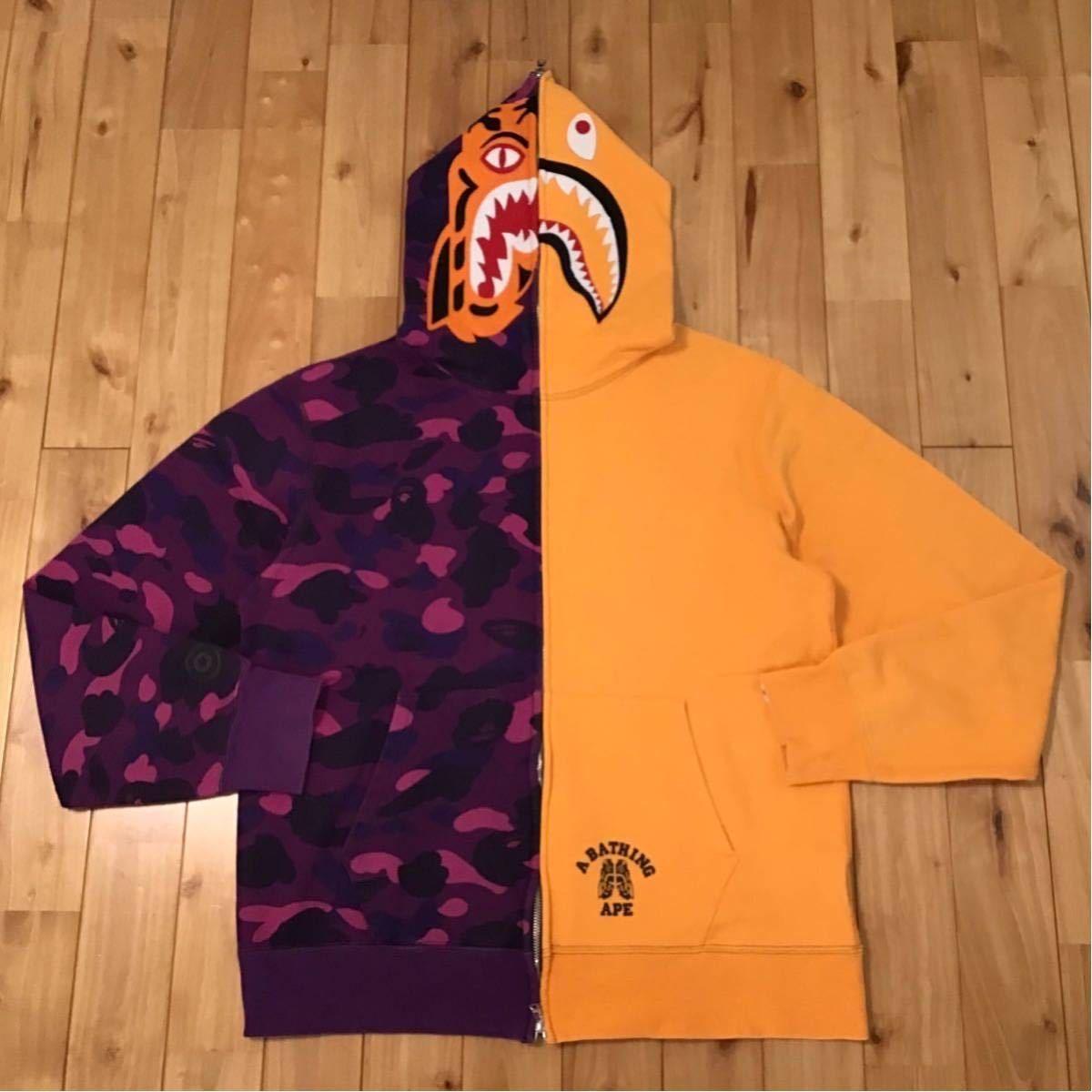 Pre-owned Bape 2xl  Tiger Shark Full Zip Hoodie Purple Camo In Orange/purple