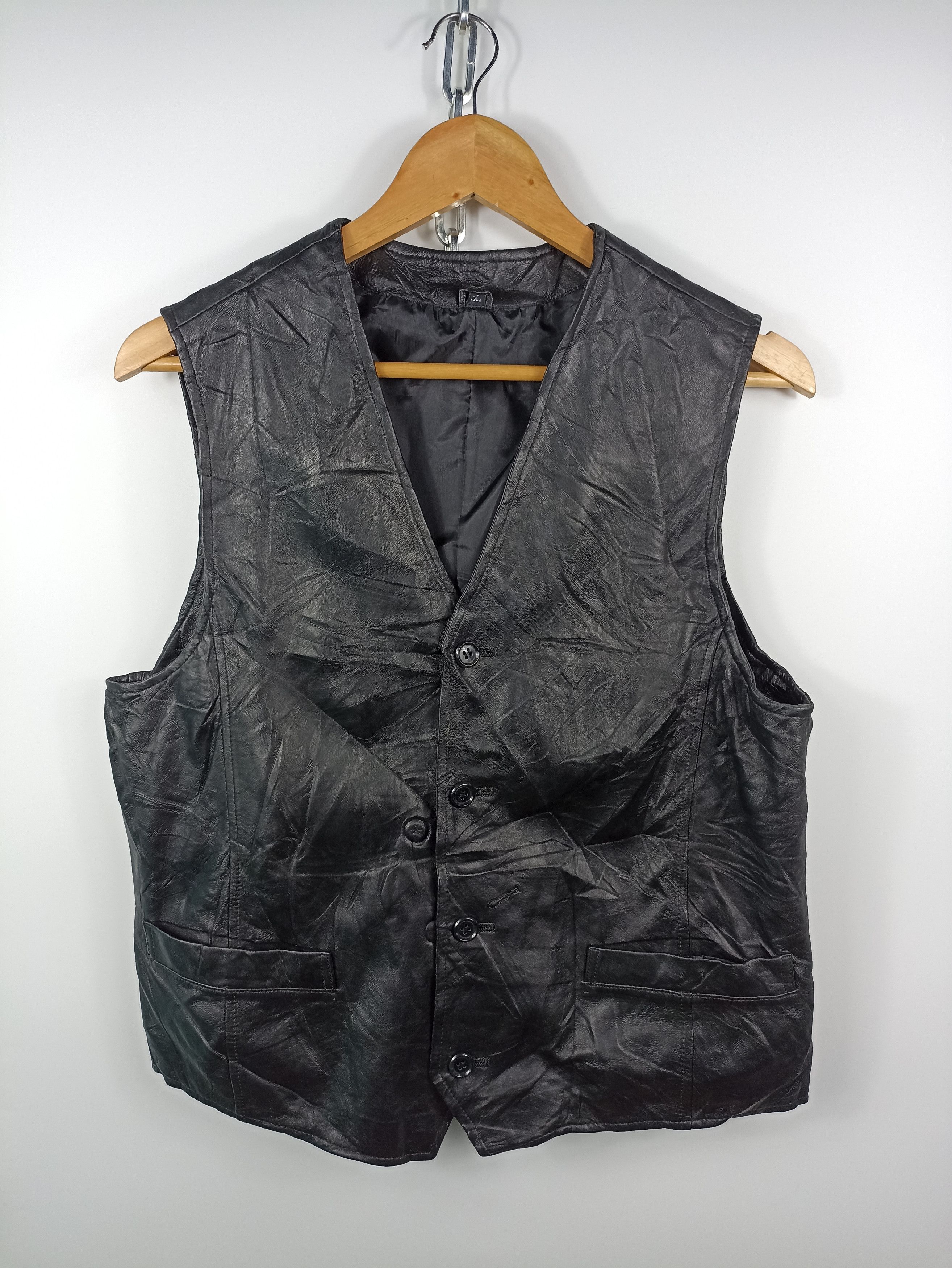 image of Sheepskin Coat x Vintage Grevary Craft Sheepskin Leather Vest in Black, Men's (Size Small)