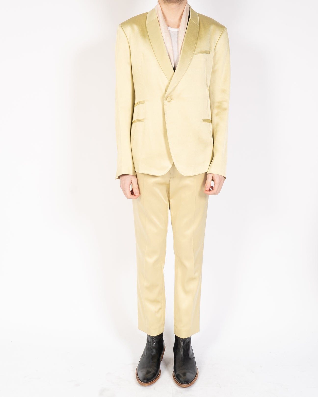 Haider Ackermann FW19 Yellow Satin Shawl Collar Blazer Size US L / EU 52-54 / 3 - 3 Thumbnail