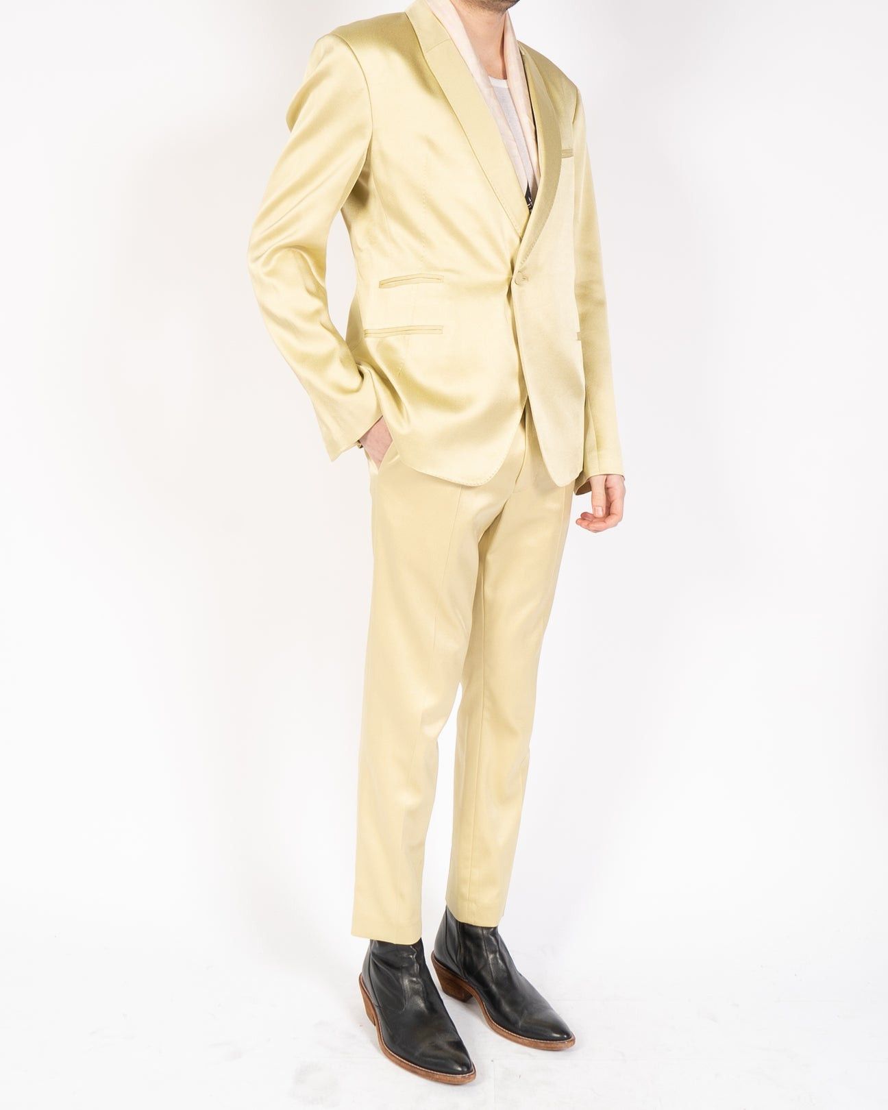 Haider Ackermann FW19 Yellow Satin Shawl Collar Blazer Size US L / EU 52-54 / 3 - 2 Thumbnail