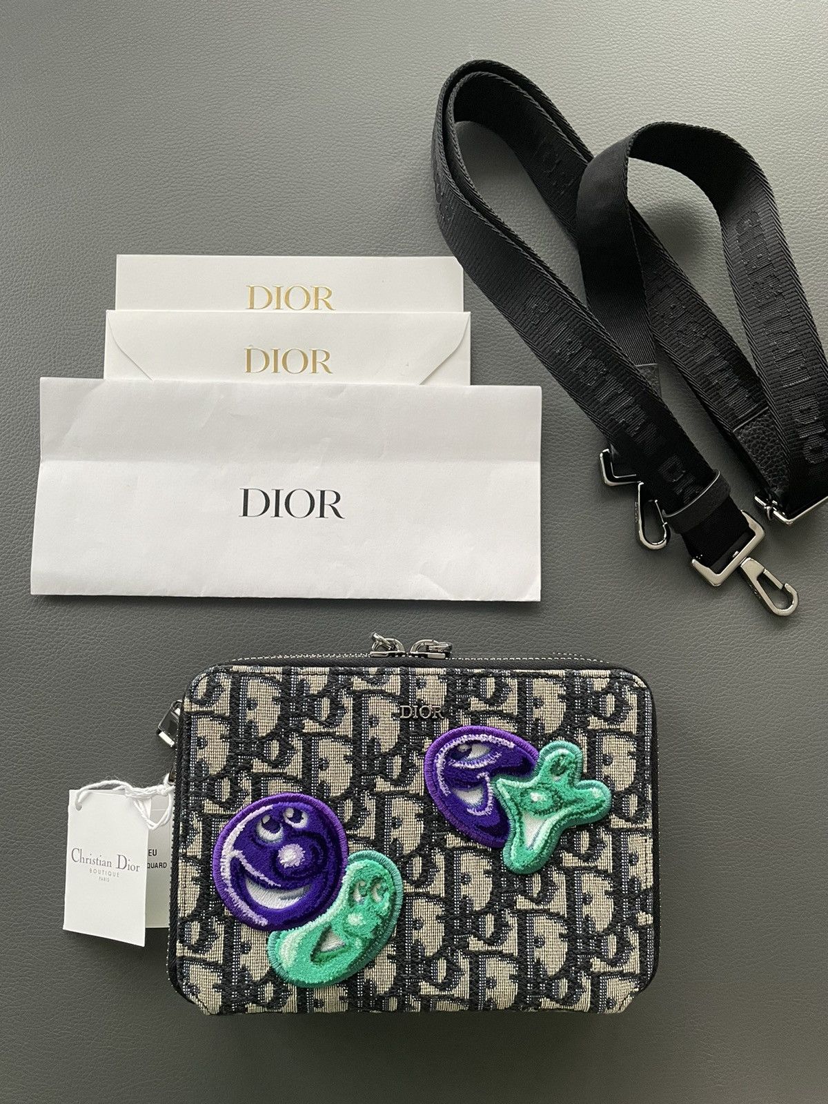 image of Super Runway Limited Edition Saddle Oblique Dior Logo Bag in Black, Men's