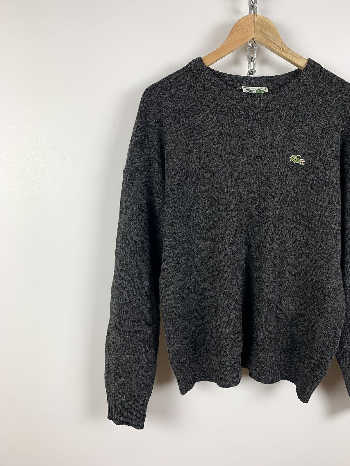 Lacoste 90s Vintage Lacoste Wool Knit Gray Sweater Made In France Size US L / EU 52-54 / 3 - 6 Thumbnail