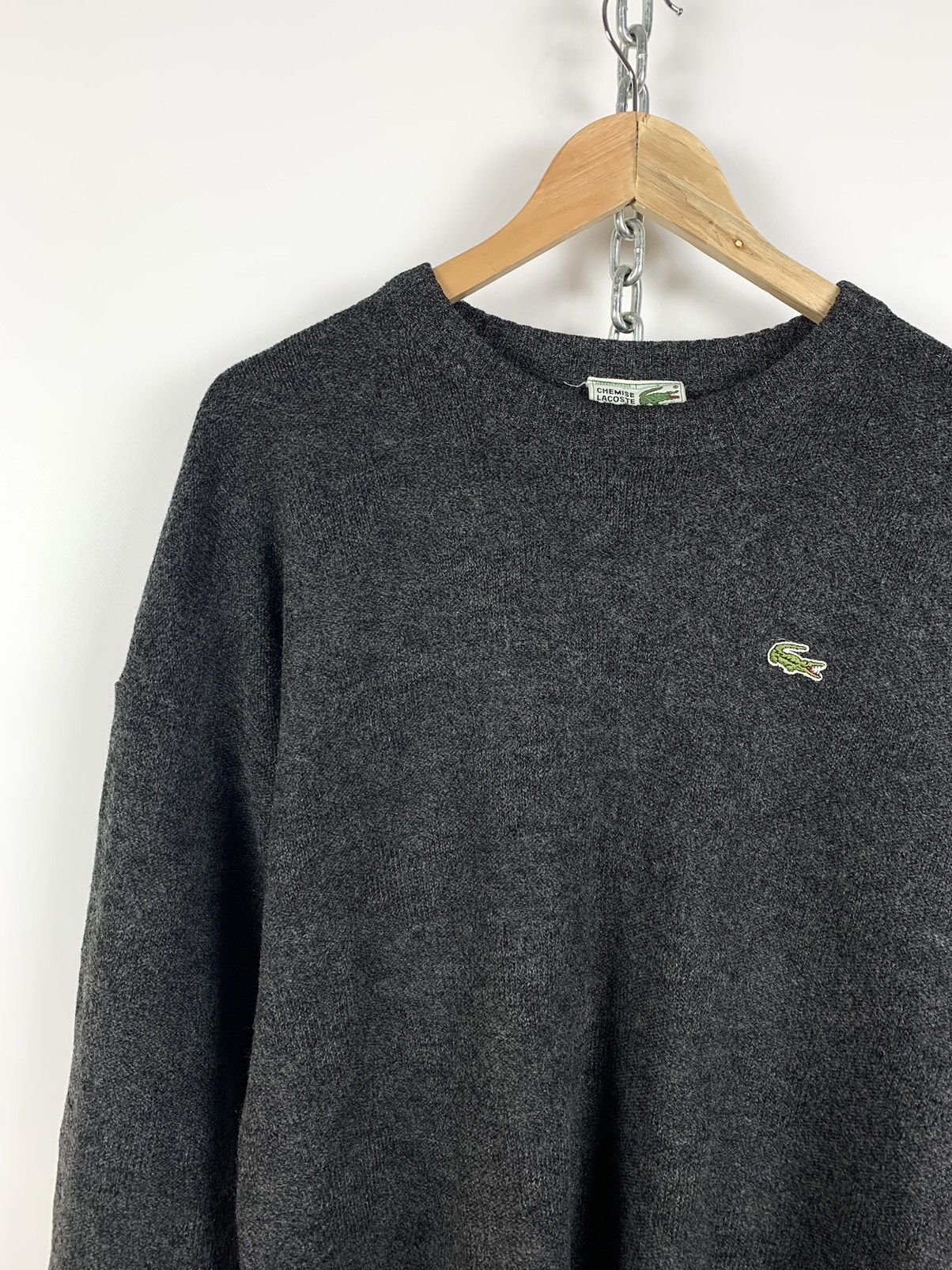 Lacoste 90s Vintage Lacoste Wool Knit Gray Sweater Made In France Size US L / EU 52-54 / 3 - 5 Thumbnail