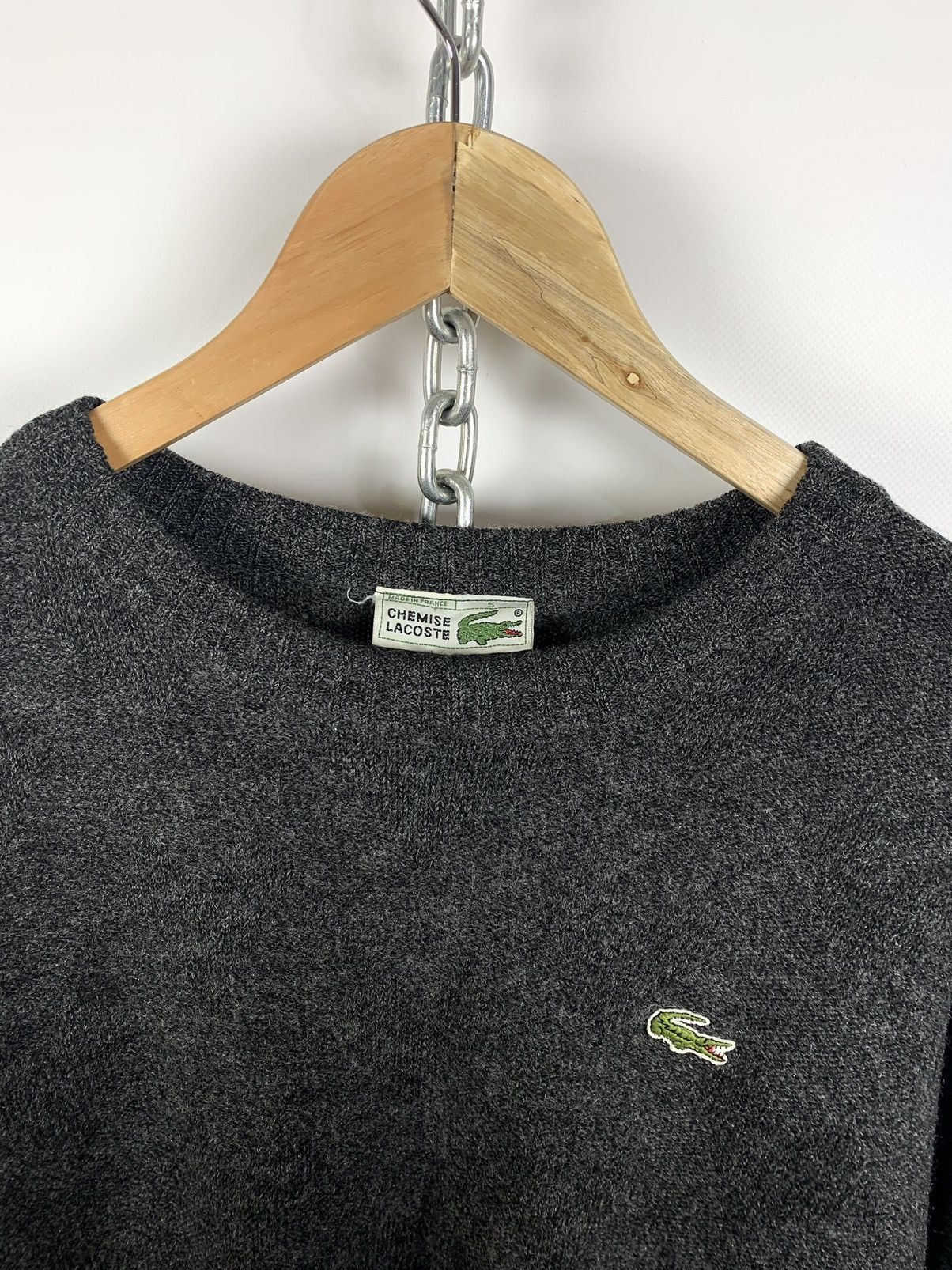 Lacoste 90s Vintage Lacoste Wool Knit Gray Sweater Made In France Size US L / EU 52-54 / 3 - 7 Thumbnail