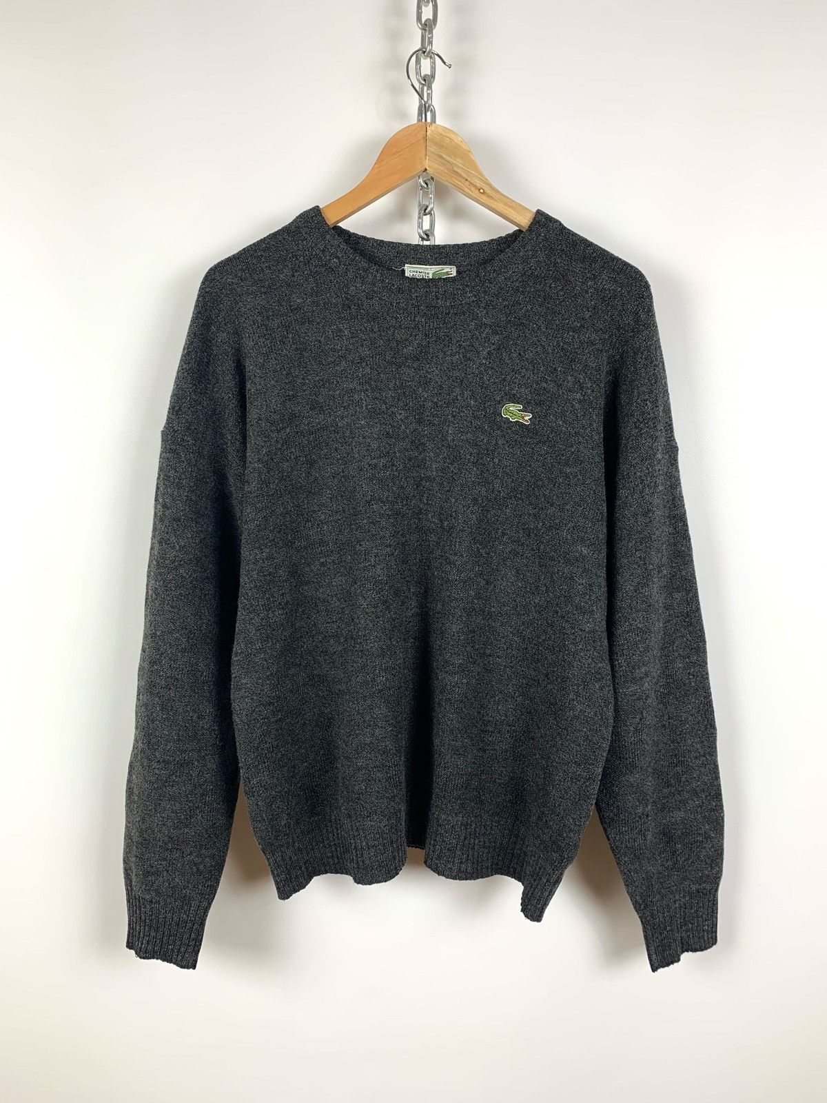 Lacoste 90s Vintage Lacoste Wool Knit Gray Sweater Made In France Size US L / EU 52-54 / 3 - 1 Thumbnail