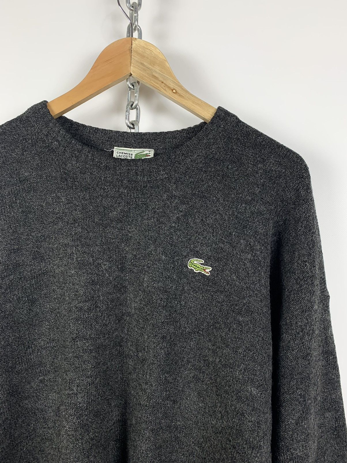 Lacoste 90s Vintage Lacoste Wool Knit Gray Sweater Made In France Size US L / EU 52-54 / 3 - 4 Thumbnail