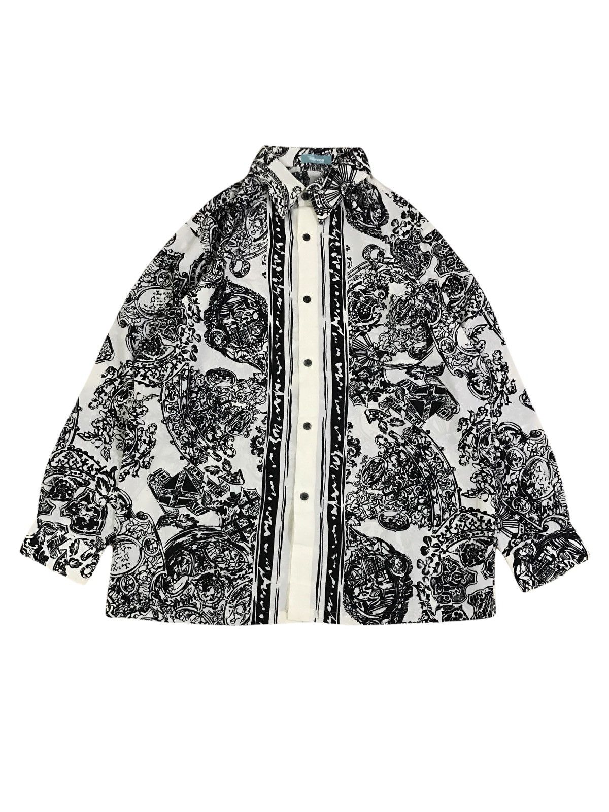 image of Vintage Carven Paris Abstract Design Button Up Shirt in Black/White, Women's (Size Large)