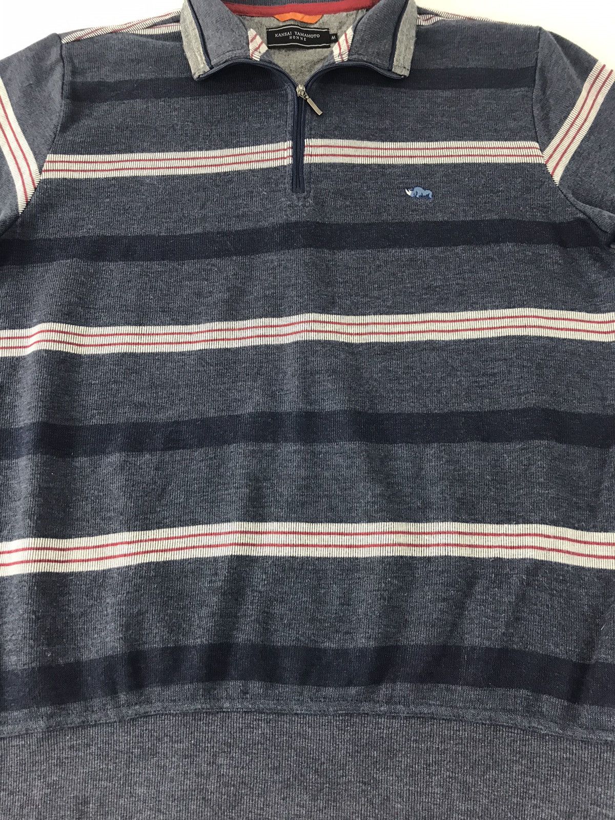 Designer × Kansai Yamamoto Kansai Yamamoto Homme Sweater Half Zip Striped Design Size US L / EU 52-54 / 3 - 4 Thumbnail