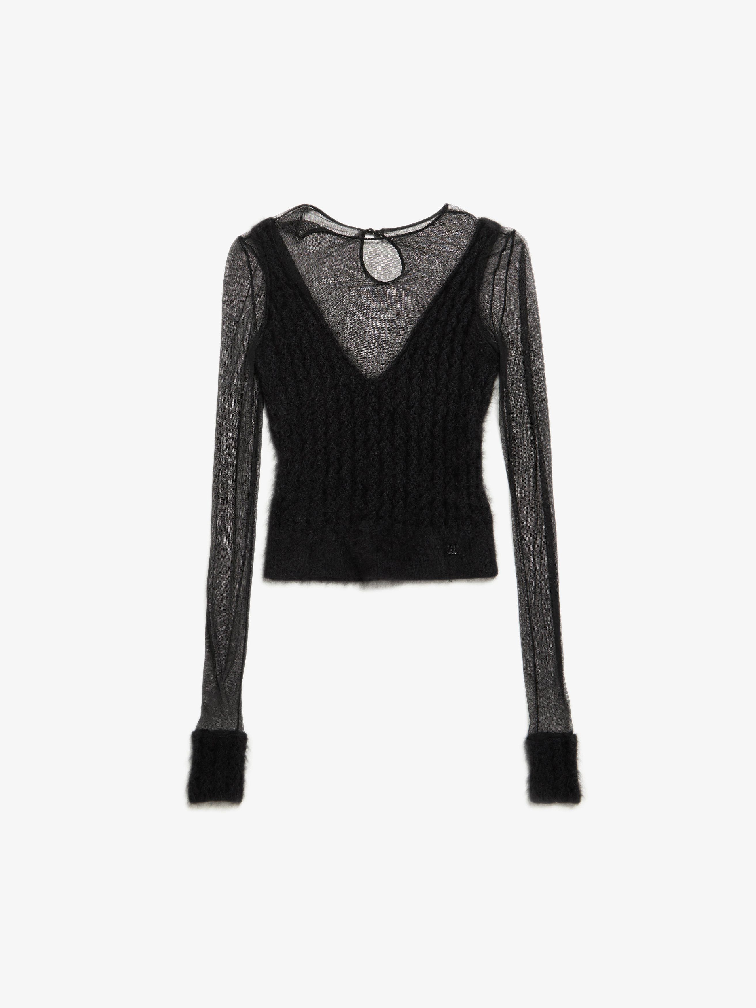 Chanel Black Transparent Blocks V Neck Angora Sweater Size US M / EU 48-50 / 2 - 1 Thumbnail