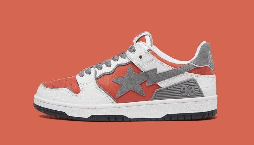 Bape A Bathing Ape Bapesta Sk8 Red/White/Grey Sneakers Shoes US12 Size US 12 / EU 45 - 3 Thumbnail