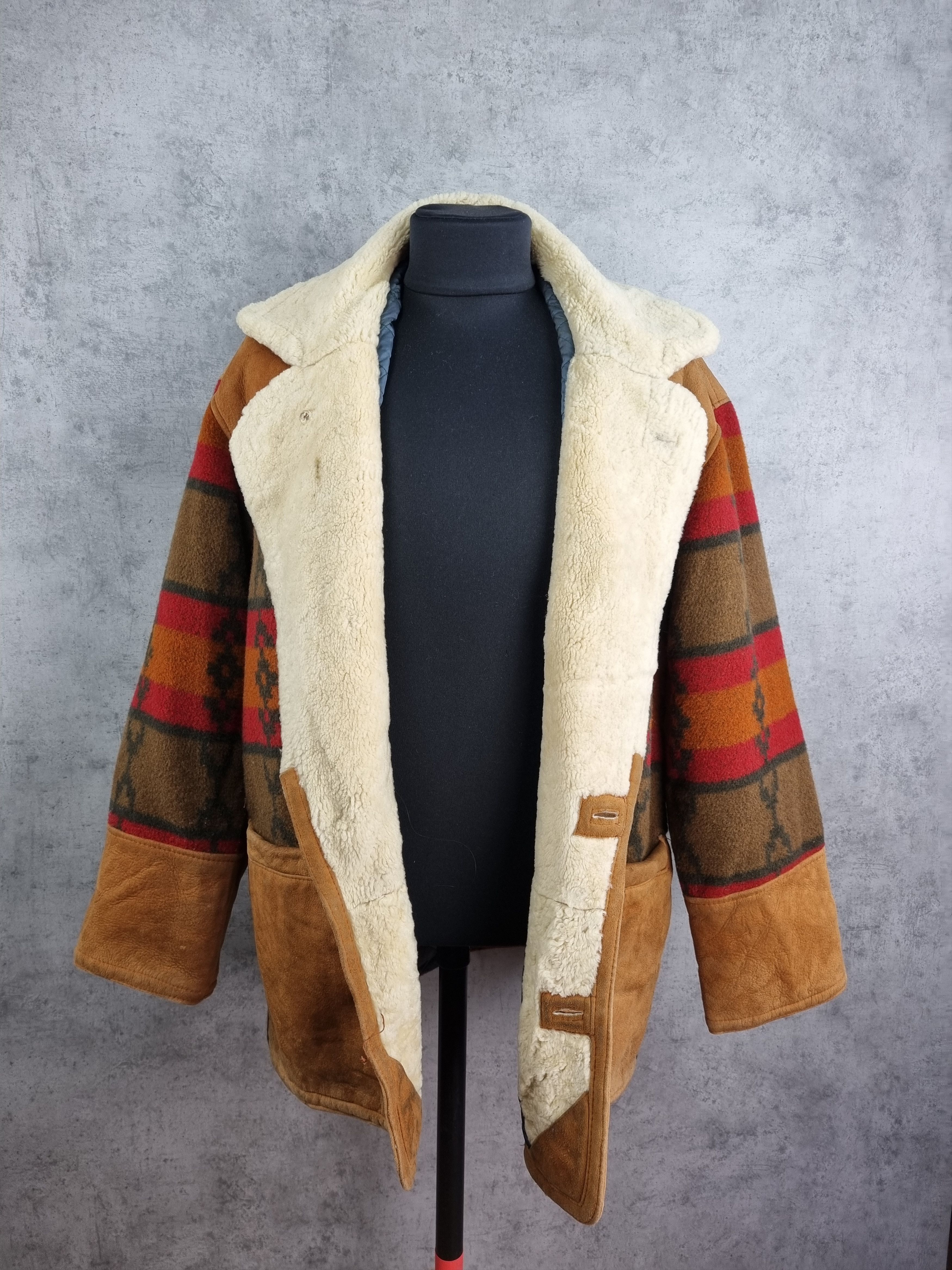 Genuine Leather Unique 80s Suede Shearling Wool Navajo Print Heavy Jacket Size US L / EU 52-54 / 3 - 8 Thumbnail