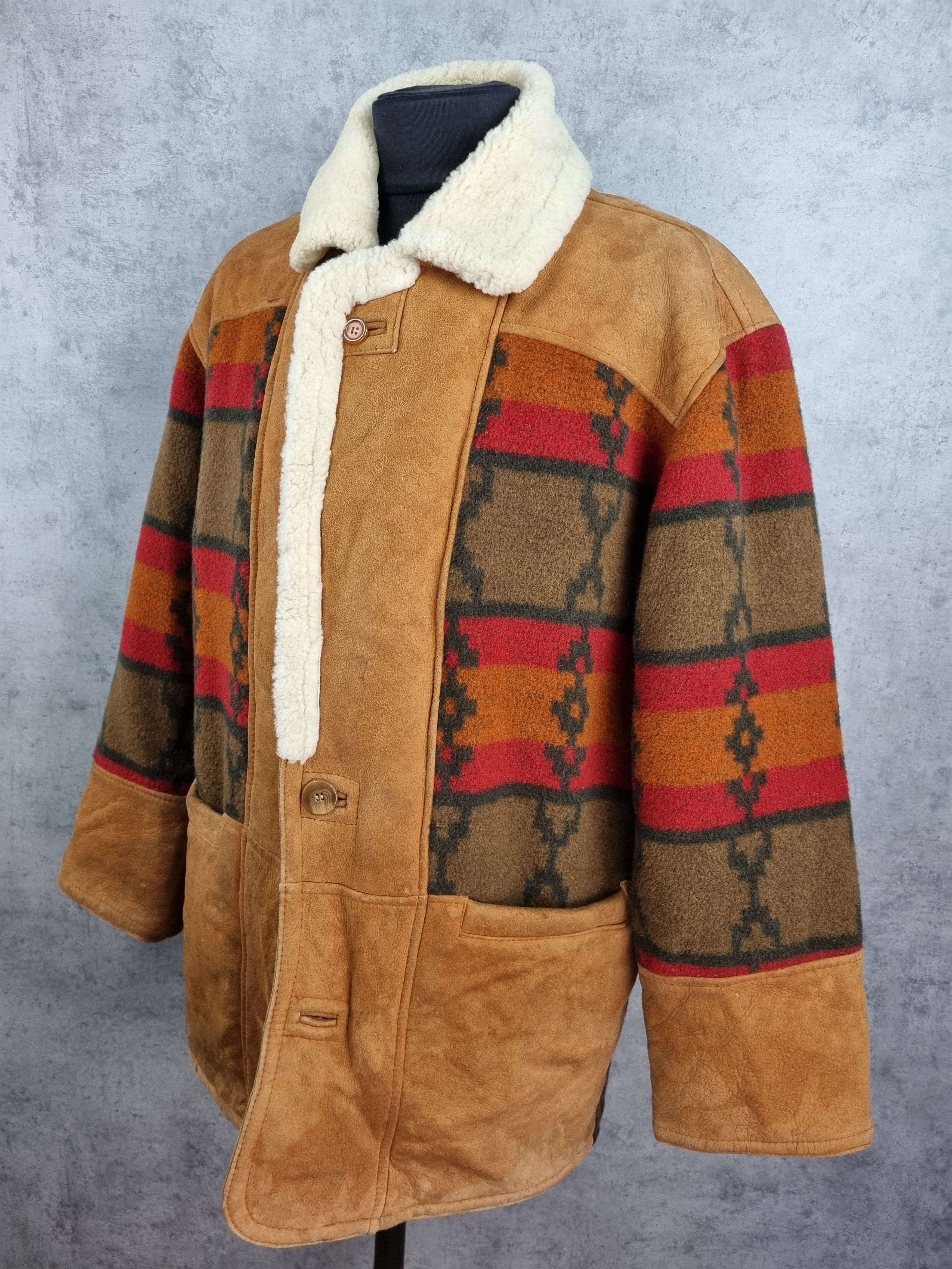 Genuine Leather Unique 80s Suede Shearling Wool Navajo Print Heavy Jacket Size US L / EU 52-54 / 3 - 7 Thumbnail