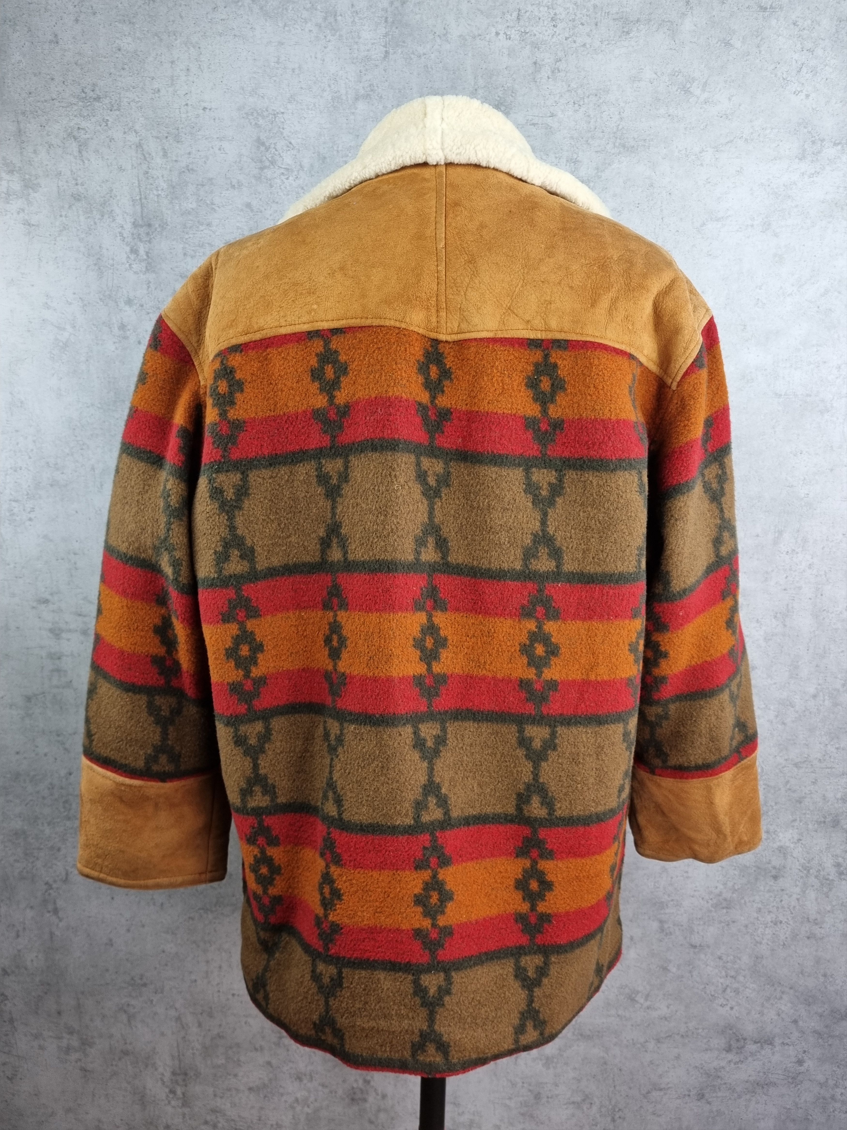 Genuine Leather Unique 80s Suede Shearling Wool Navajo Print Heavy Jacket Size US L / EU 52-54 / 3 - 10 Thumbnail