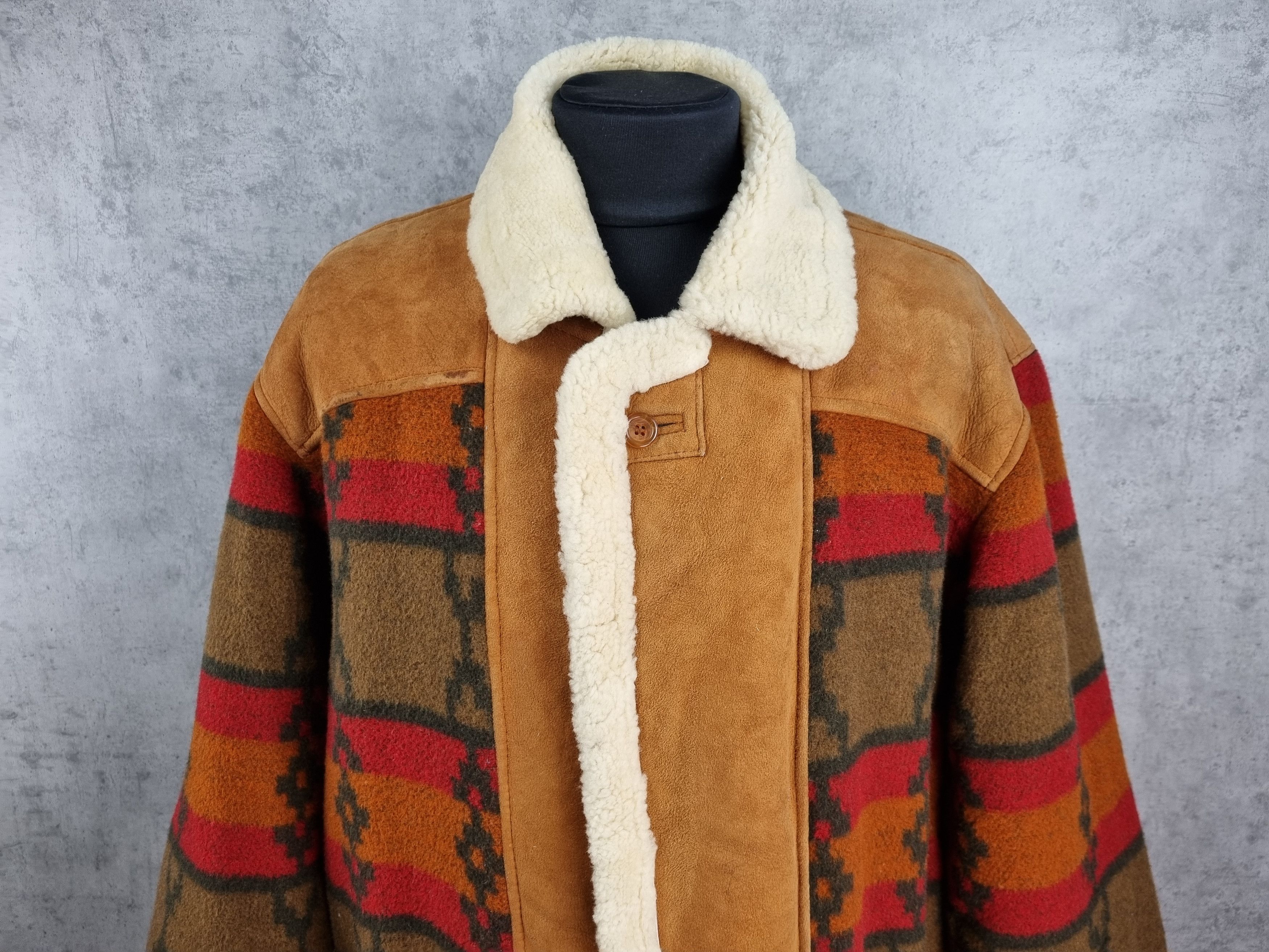 Genuine Leather Unique 80s Suede Shearling Wool Navajo Print Heavy Jacket Size US L / EU 52-54 / 3 - 9 Thumbnail