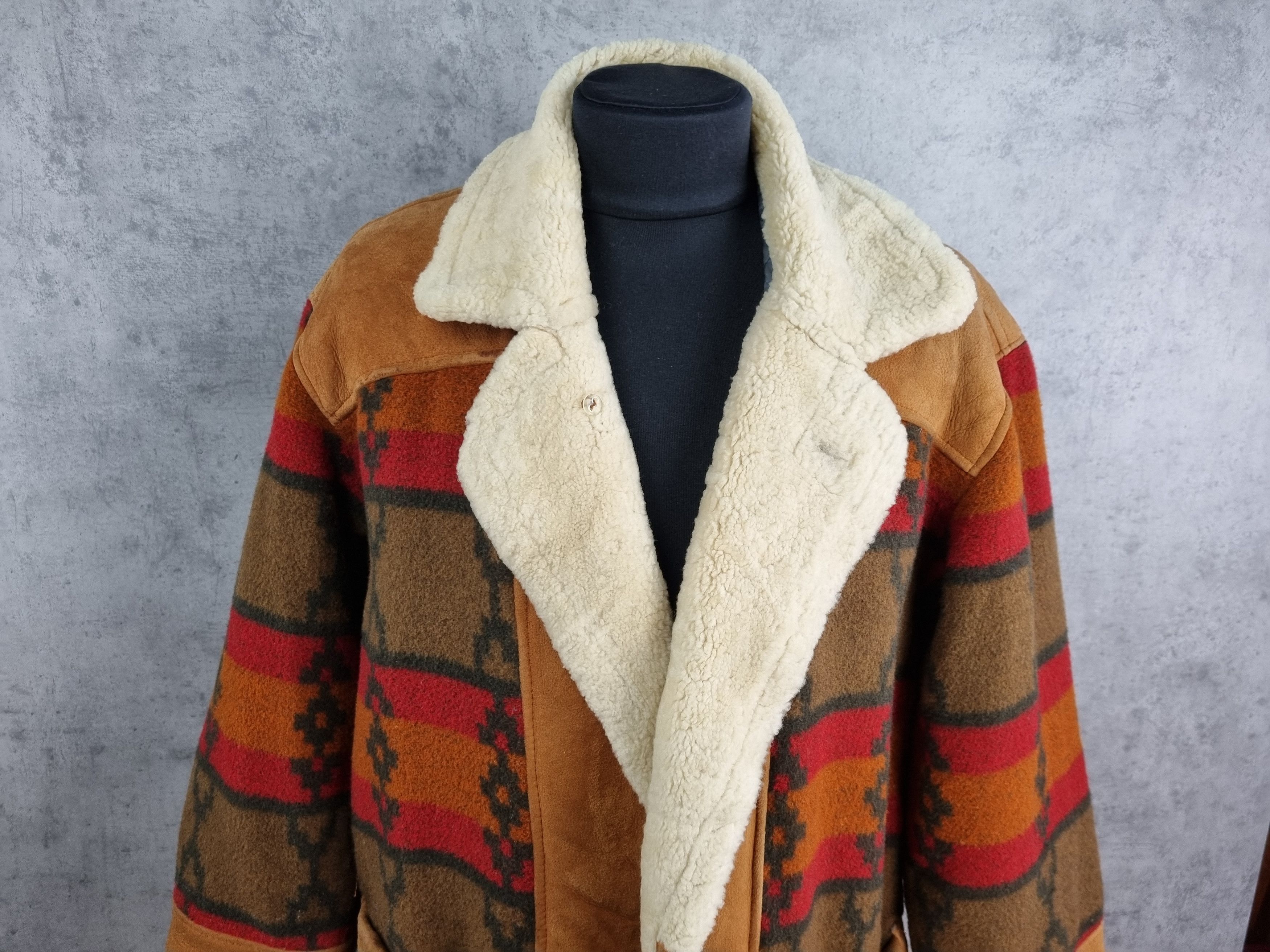 Genuine Leather Unique 80s Suede Shearling Wool Navajo Print Heavy Jacket Size US L / EU 52-54 / 3 - 1 Thumbnail