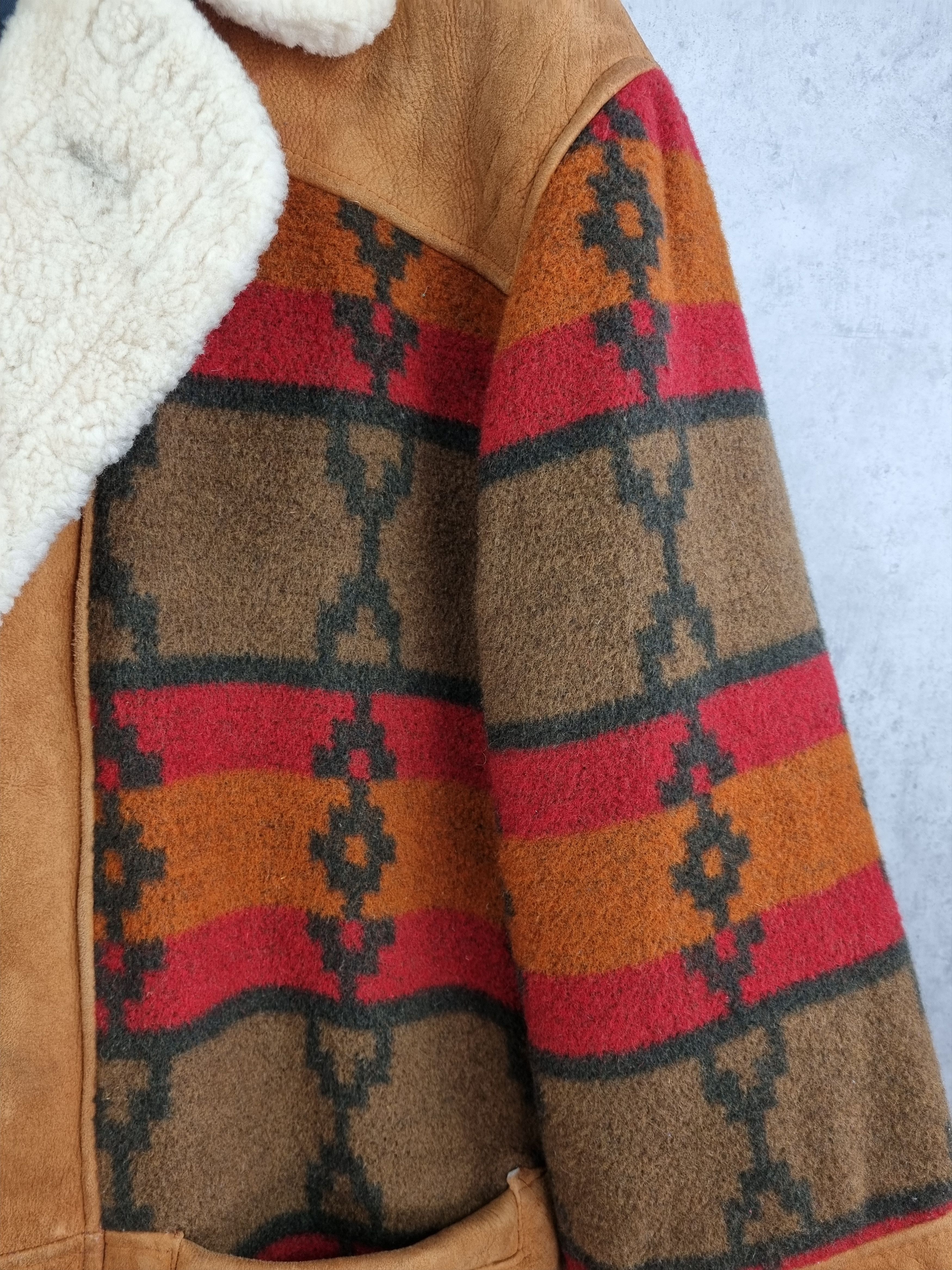 Genuine Leather Unique 80s Suede Shearling Wool Navajo Print Heavy Jacket Size US L / EU 52-54 / 3 - 5 Thumbnail