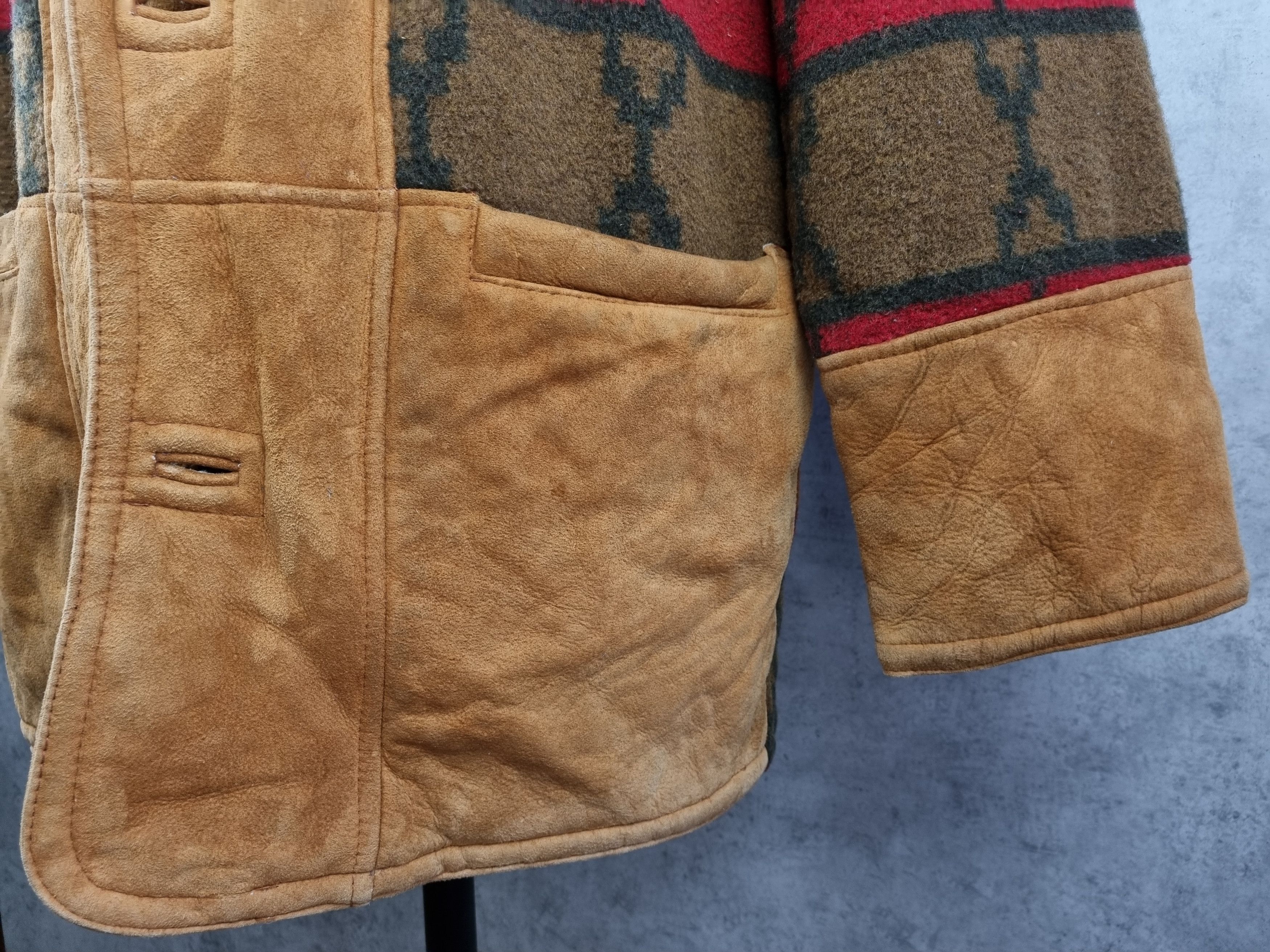 Genuine Leather Unique 80s Suede Shearling Wool Navajo Print Heavy Jacket Size US L / EU 52-54 / 3 - 21 Thumbnail