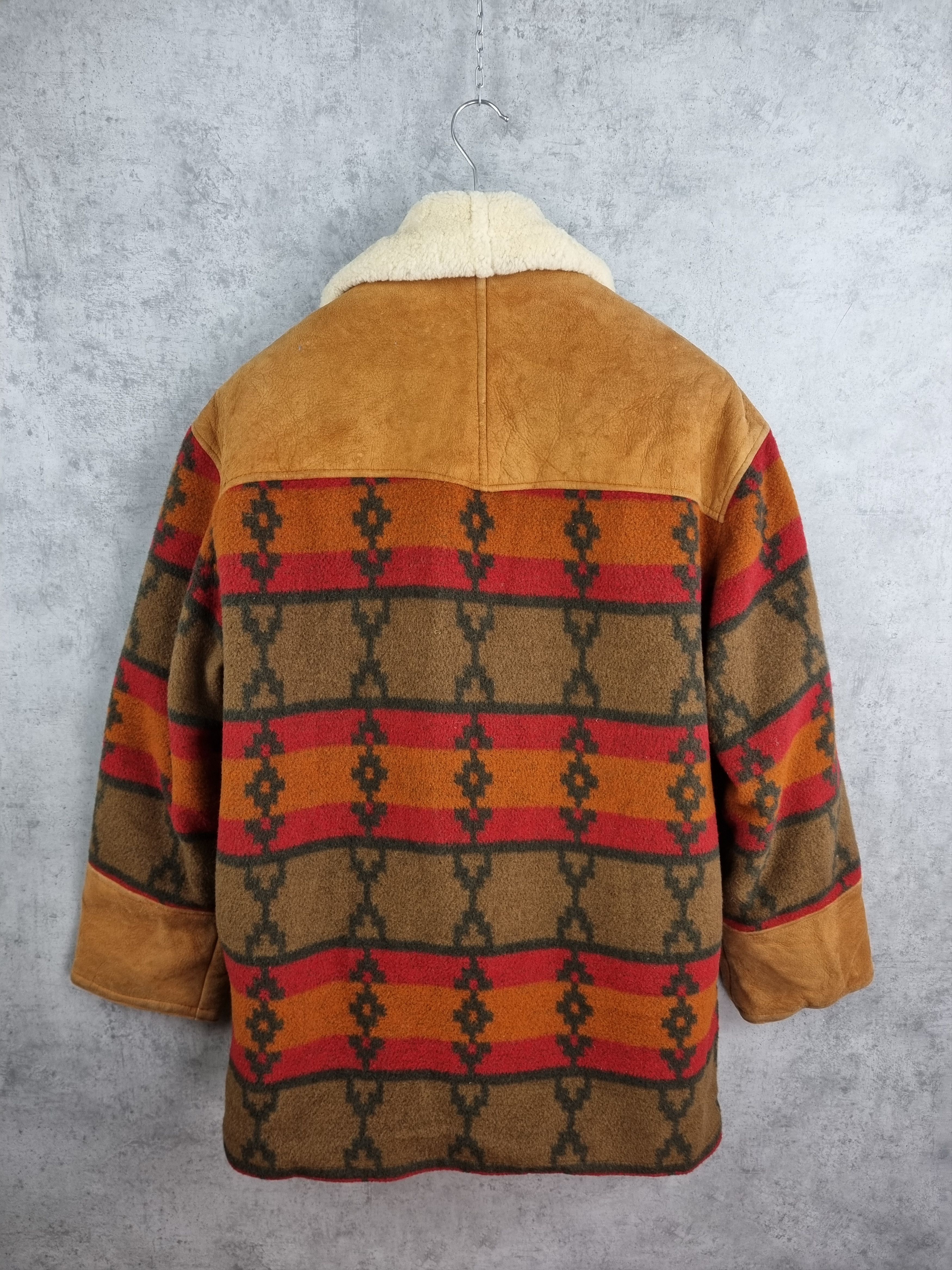 Genuine Leather Unique 80s Suede Shearling Wool Navajo Print Heavy Jacket Size US L / EU 52-54 / 3 - 4 Thumbnail