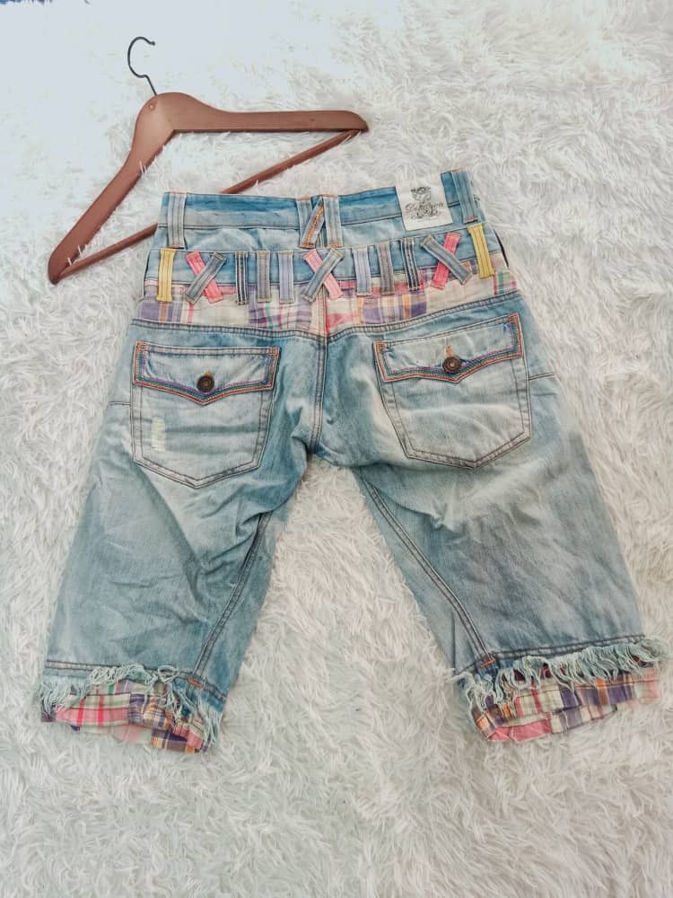 image of Distressed Denim x Handcrafted Dominate Hand Crafted Double Waist Distresed Denim in Blue (Size 30)