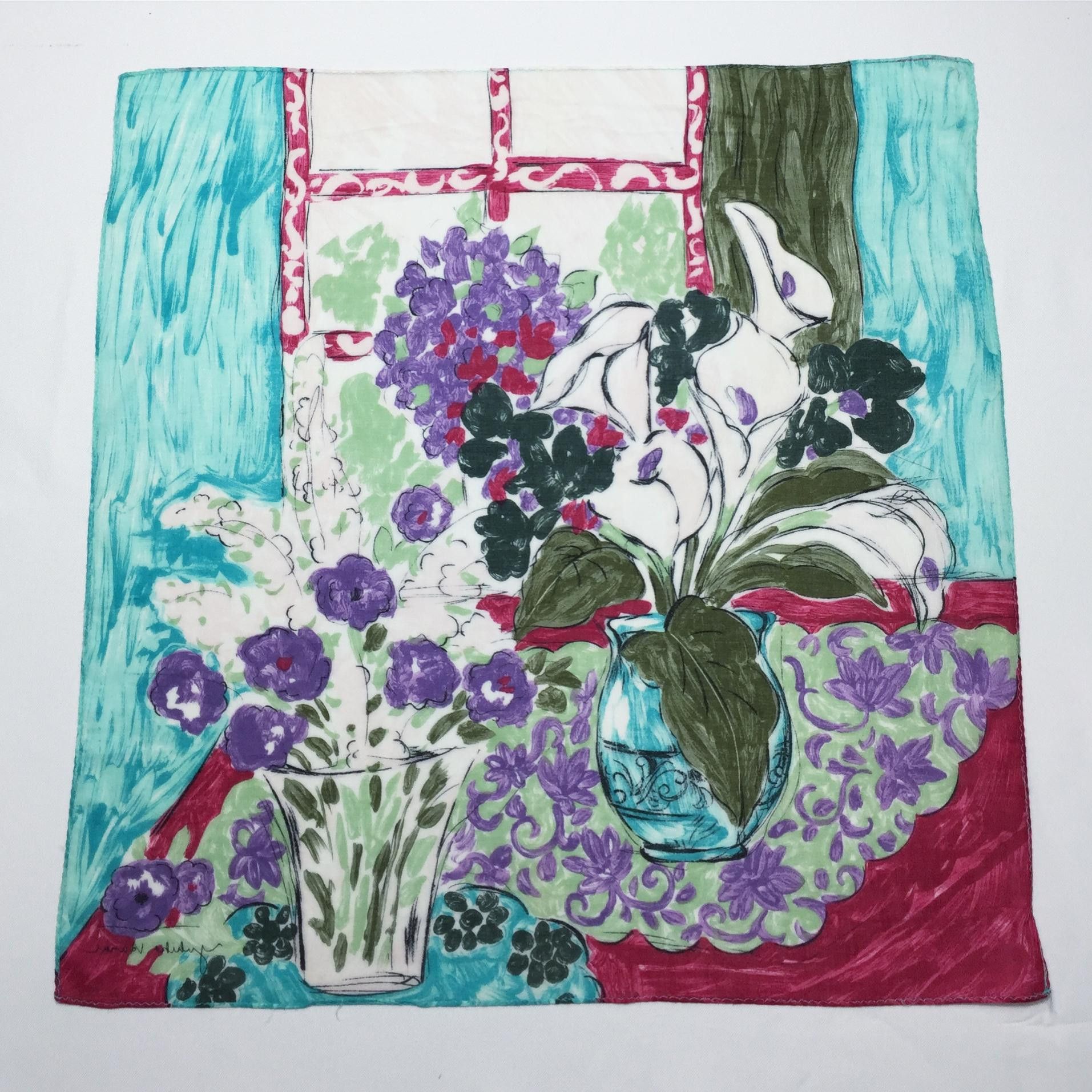 Japanese Brand Yukiko Hanai Floral Painting Handkerchief / scarf bandana Size ONE SIZE - 4 Thumbnail