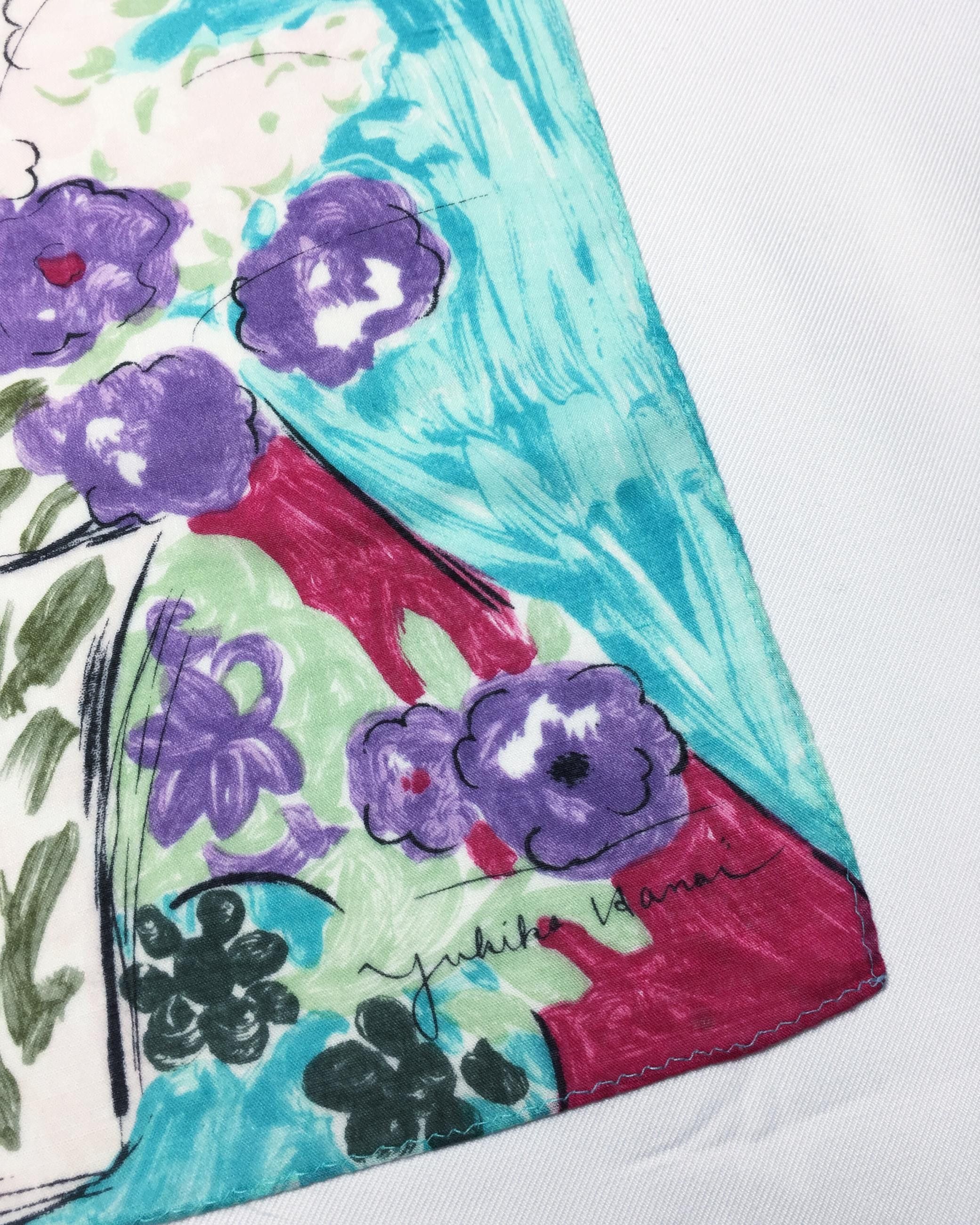 Japanese Brand Yukiko Hanai Floral Painting Handkerchief / scarf bandana Size ONE SIZE - 2 Thumbnail