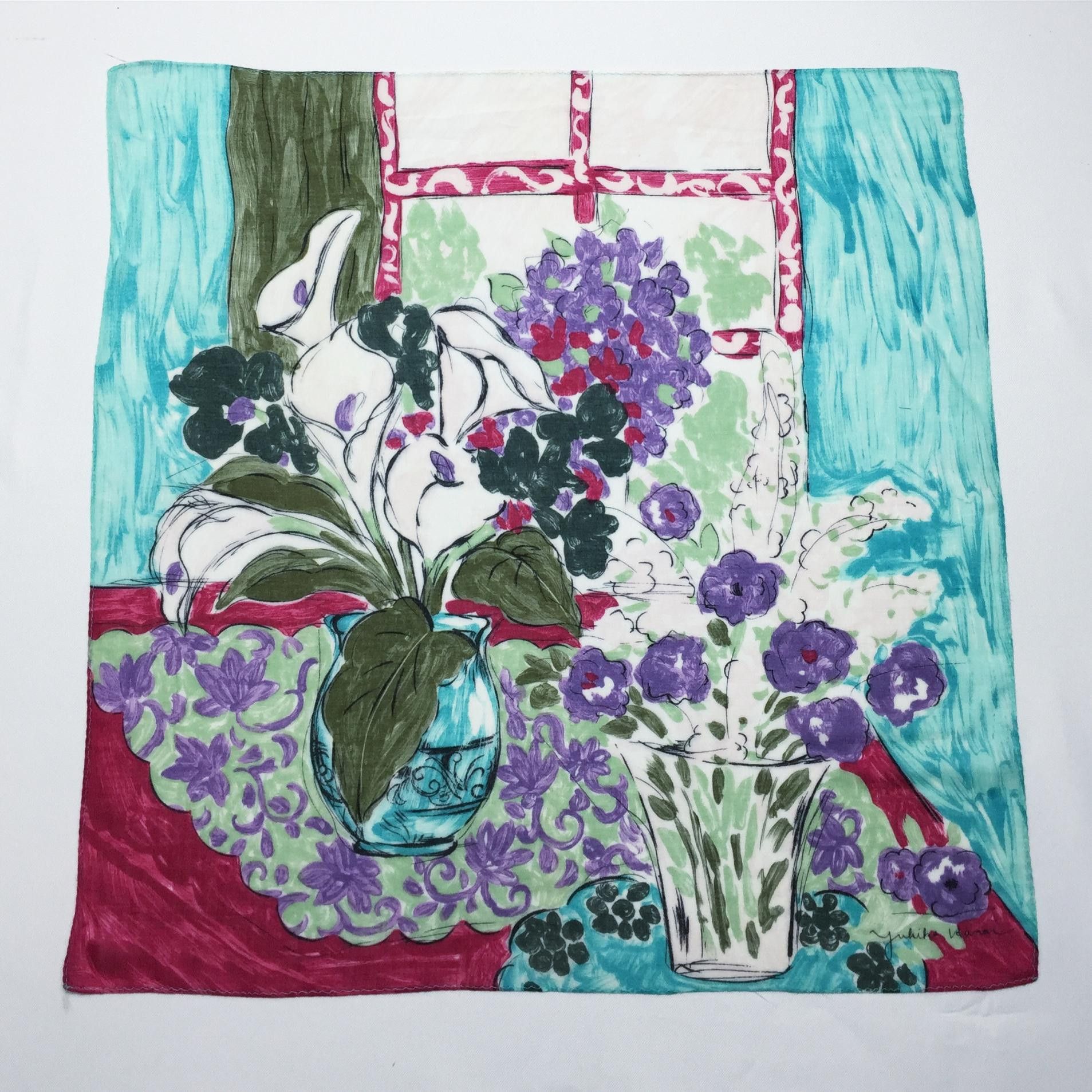 Japanese Brand Yukiko Hanai Floral Painting Handkerchief / scarf bandana Size ONE SIZE - 3 Thumbnail