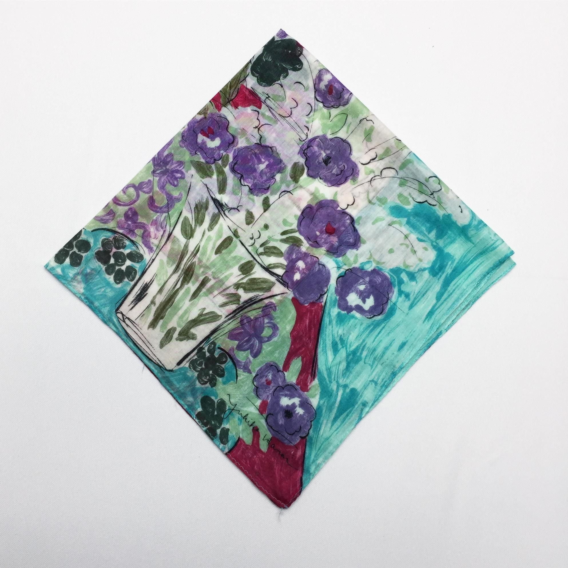 Japanese Brand Yukiko Hanai Floral Painting Handkerchief / scarf bandana Size ONE SIZE - 1 Thumbnail