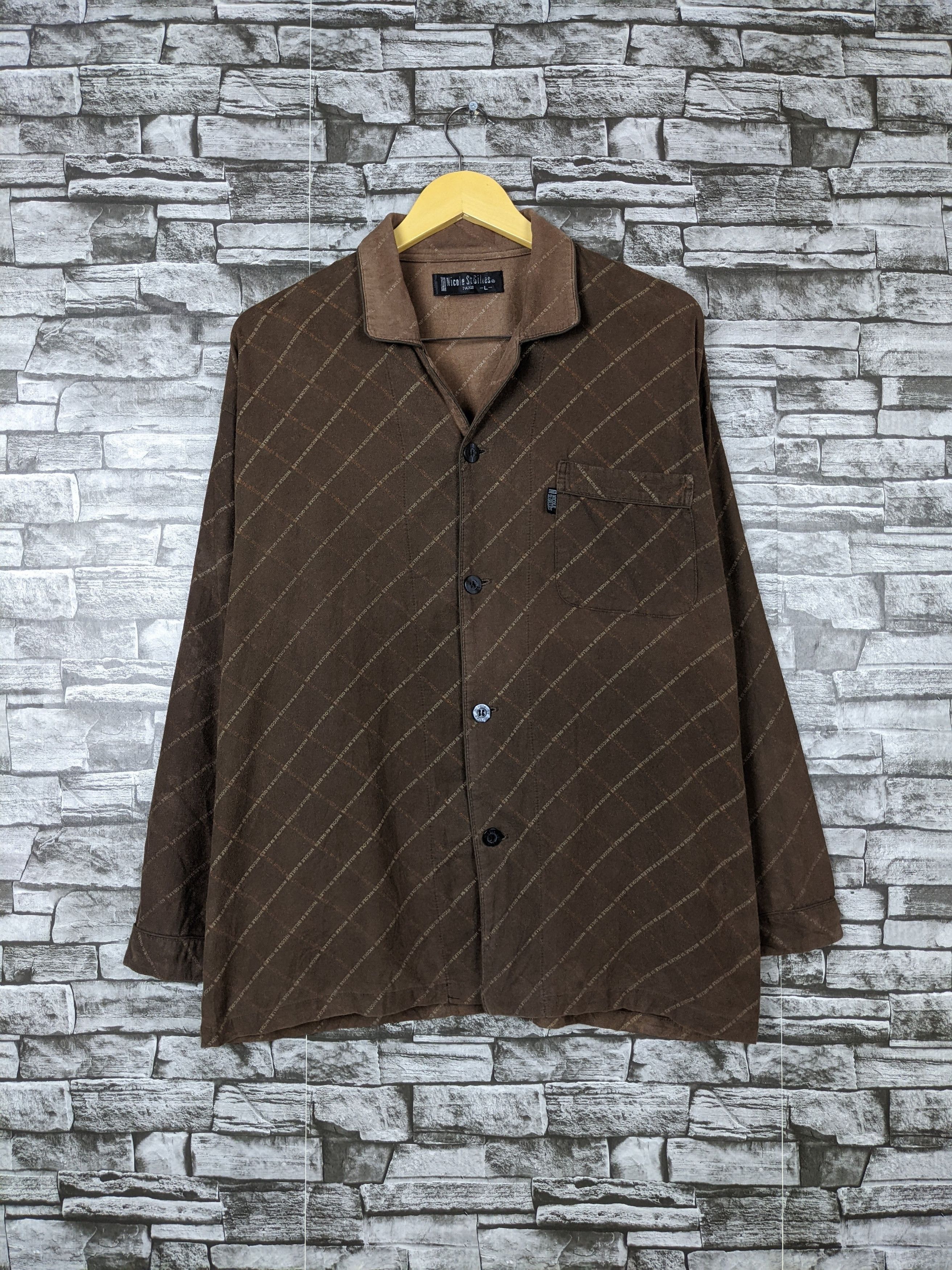 image of Designer Vintage Nicole St Gilies Stripes Casual Shirt Button Ups in Brown, Men's (Size Large)