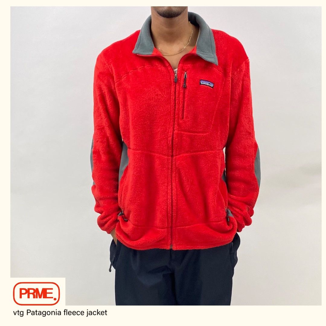 image of Vintage Y2K Patagonia Fuzzy Fleece Zip Up Jacket in Red, Men's (Size XL)