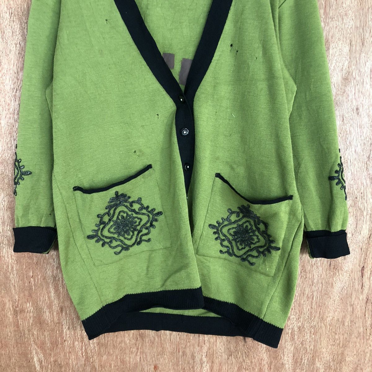 Vintage Lebe tokyo style knitwear distressed Green Cardigan #c914 Size US L / EU 52-54 / 3 - 8 Thumbnail