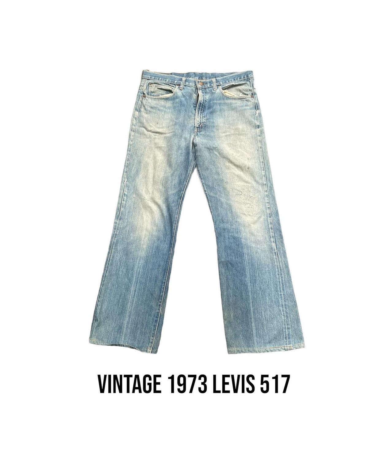 Image of Distressed Denim x Levis Vintage 1973 Levis 517 E Aging Rework Distresed Denim in Blue (Size 36)