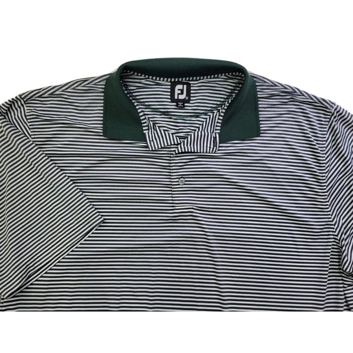 Footjoy FootJoy FJ Golf Men's XXL Dark Green White Stripe Polo Shirt