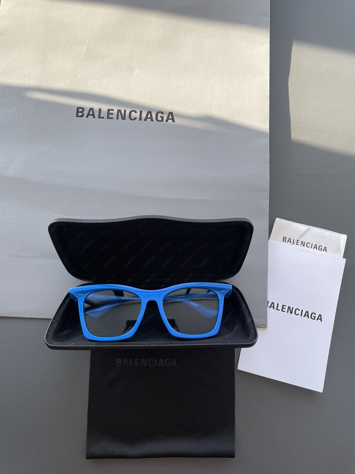 image of Balenciaga Runway Limited Edition Logo Minimalist Sunglasses in Blue, Women's