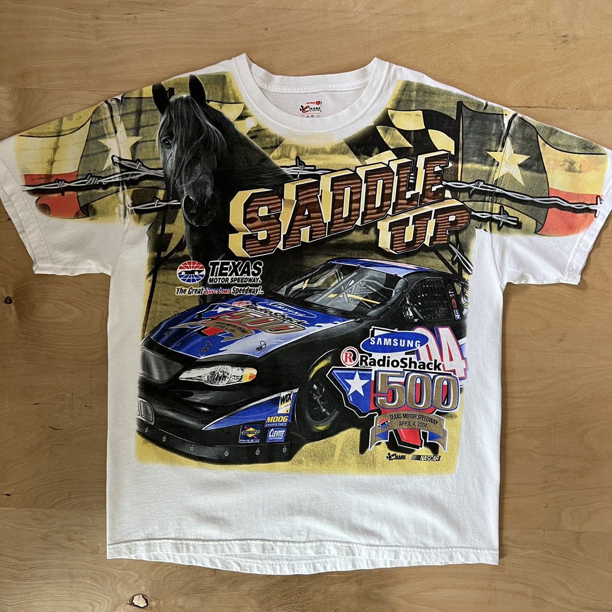 Vintage Nascar RadioShack 500 Shirt L White Saddle Up Texas