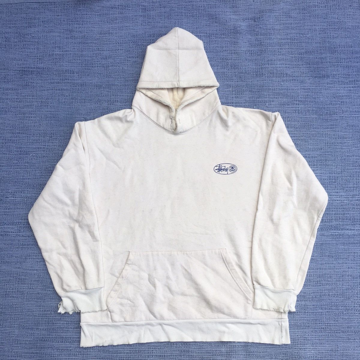 image of Stussy Vintage Distressed Hoodie in Cream, Men's (Size Large)