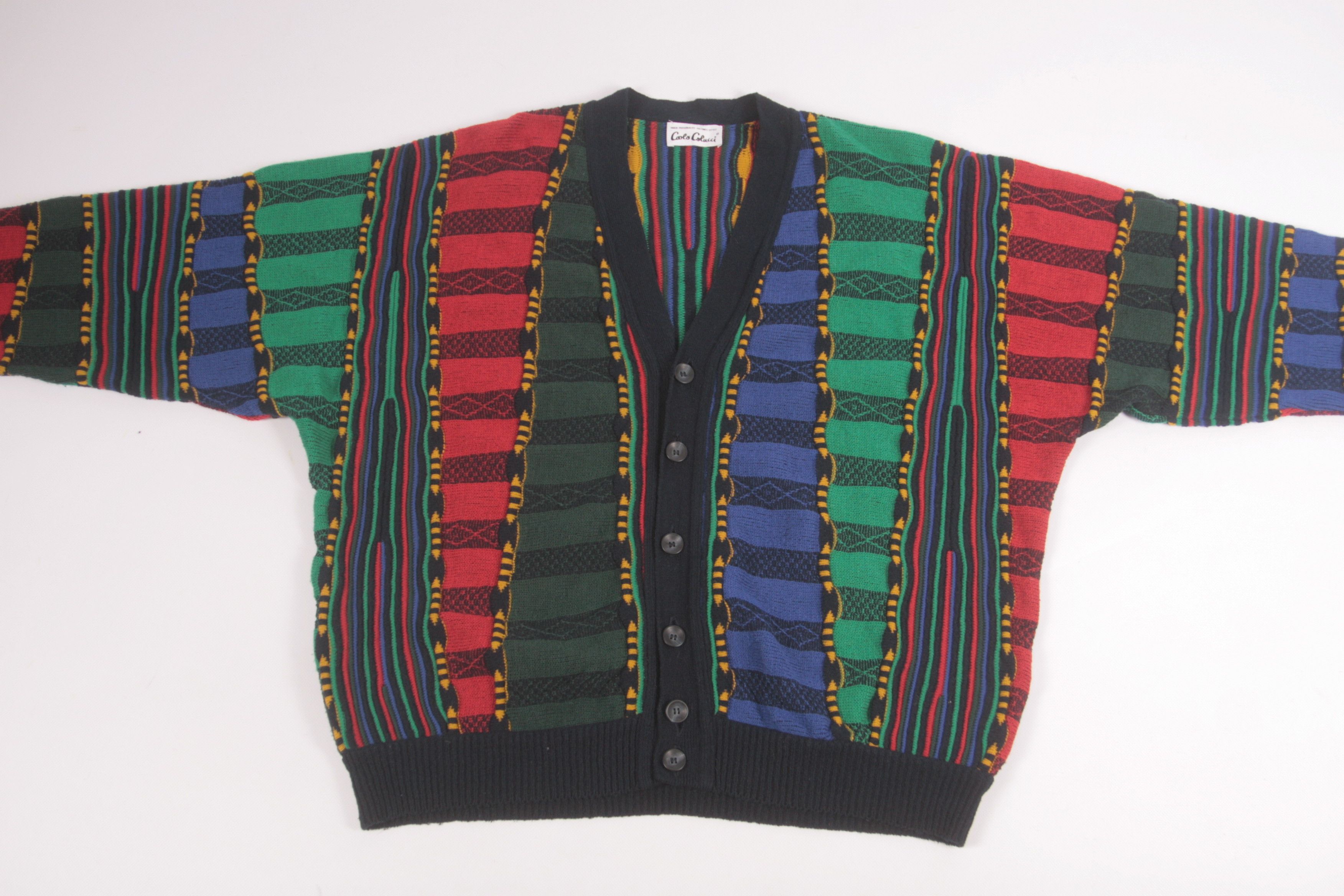 Carlo Colucci Carlo Colucci Multicolor Chunky Knit Cosby Cardigan Size US L / EU 52-54 / 3 - 3 Thumbnail