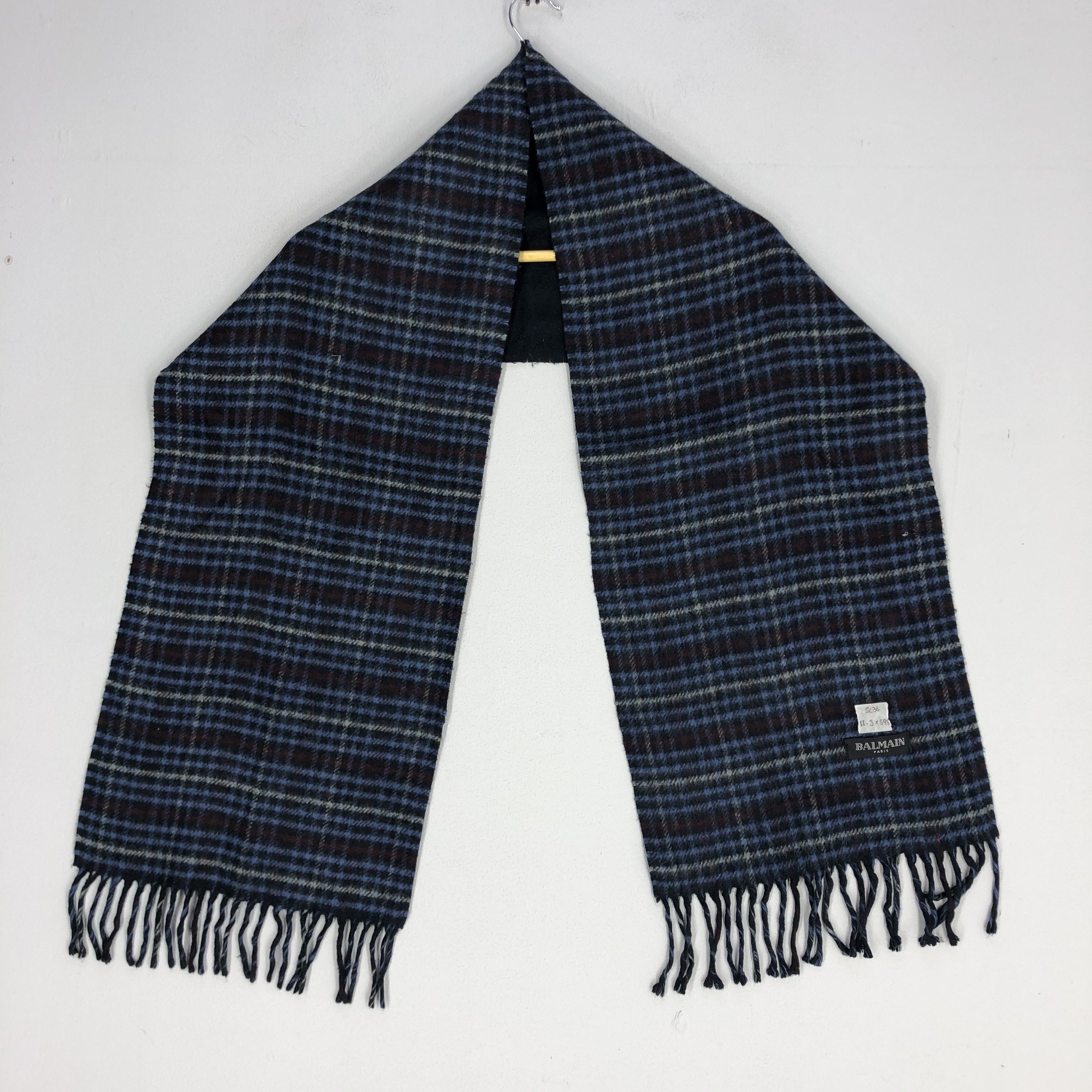 BALMAIN PARIS Checked Muffler Scarves (11.5”x59.5”)