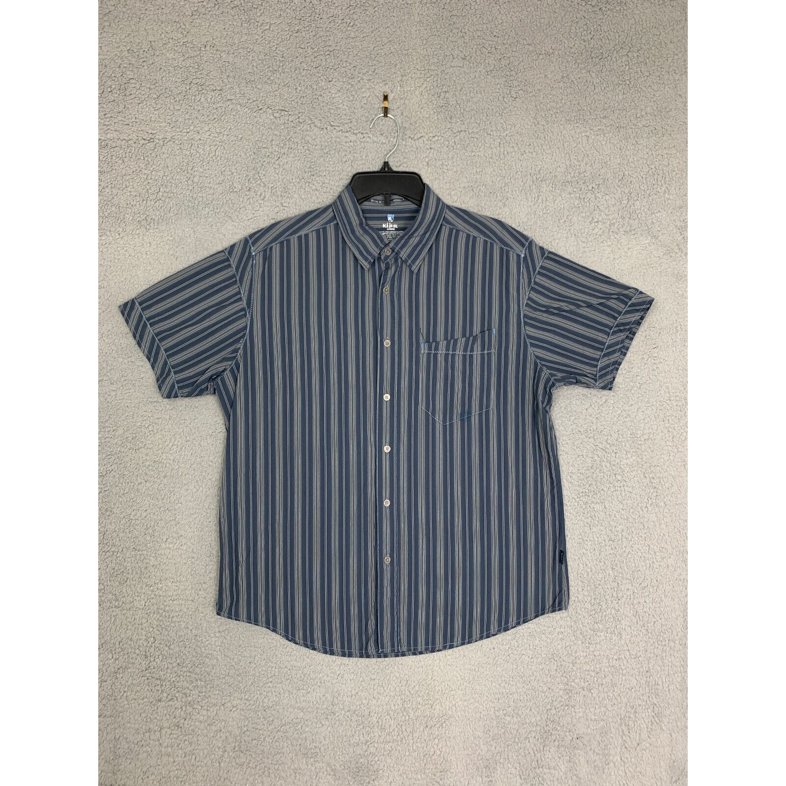 Kuhl, Shirts, Kuhl Mens Large Blue Grey Striped Hiking Shirt Short Sleeve  Button Suncel Cotton