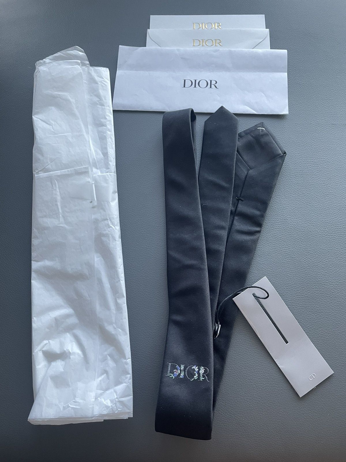 image of Limited Edition Dior Embroidery Logo Premium Silk Tie in Black, Men's