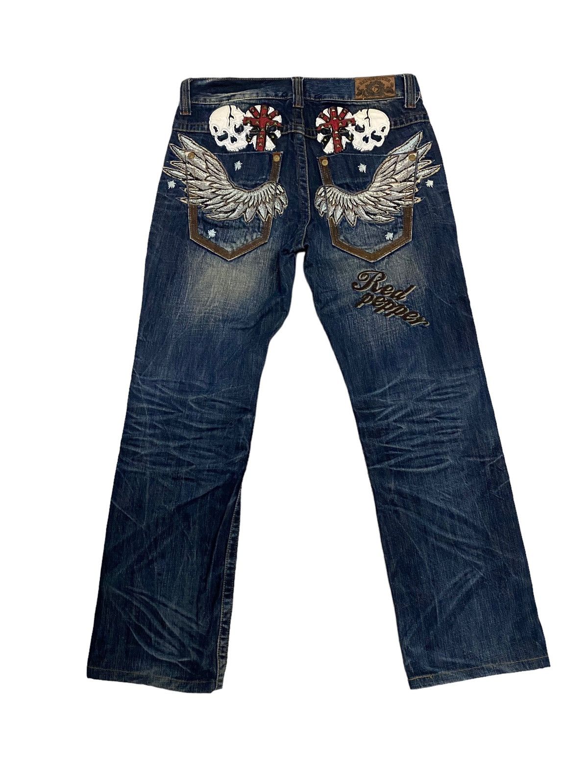image of Archival Clothing x Distressed Denim Stealsvintage Red Pepper Japanese Distress Denim Jeans in Blue