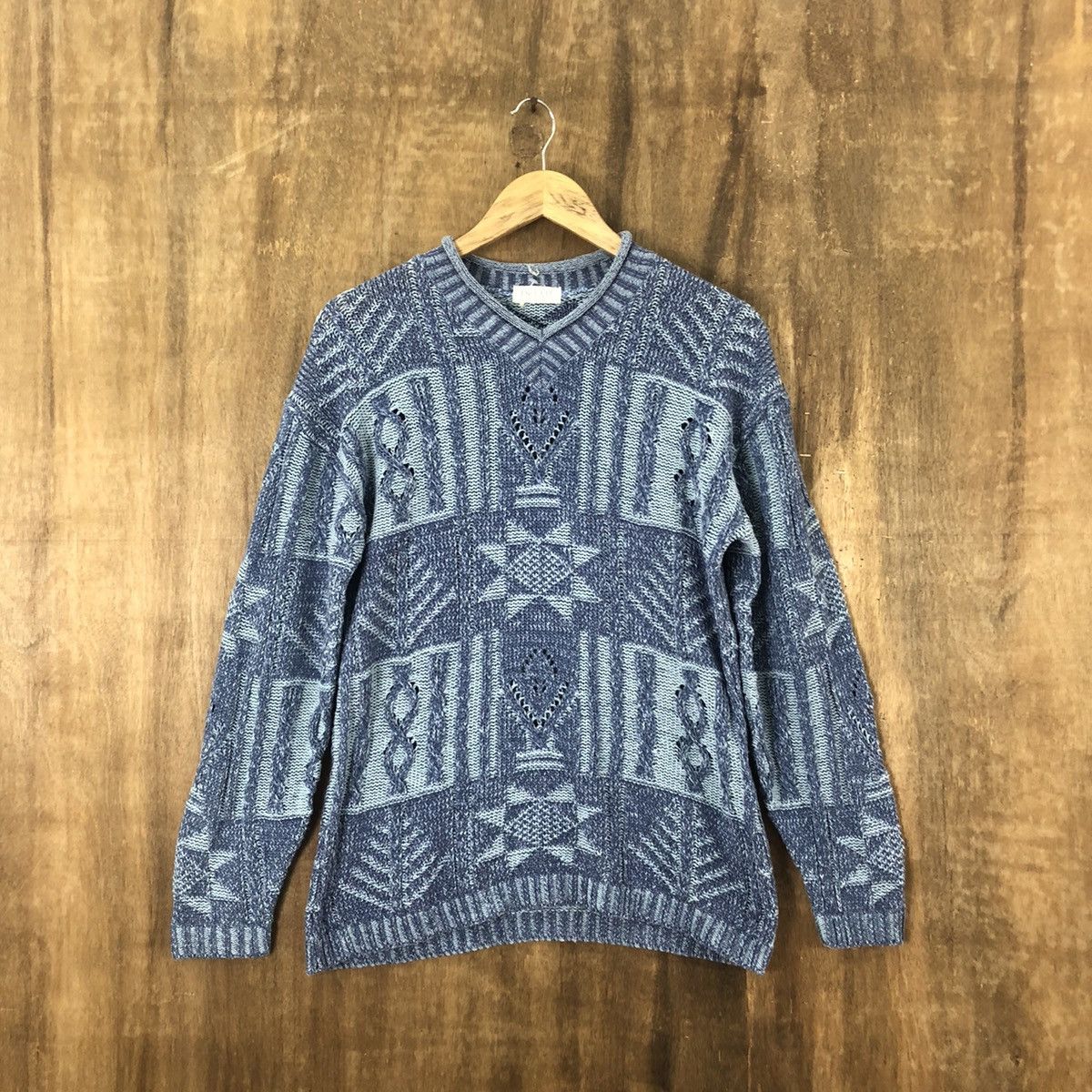image of Aran Isles Knitwear x Art Detail Blue Cardigan Knitwear Vintage 6238, Men's (Size Medium)