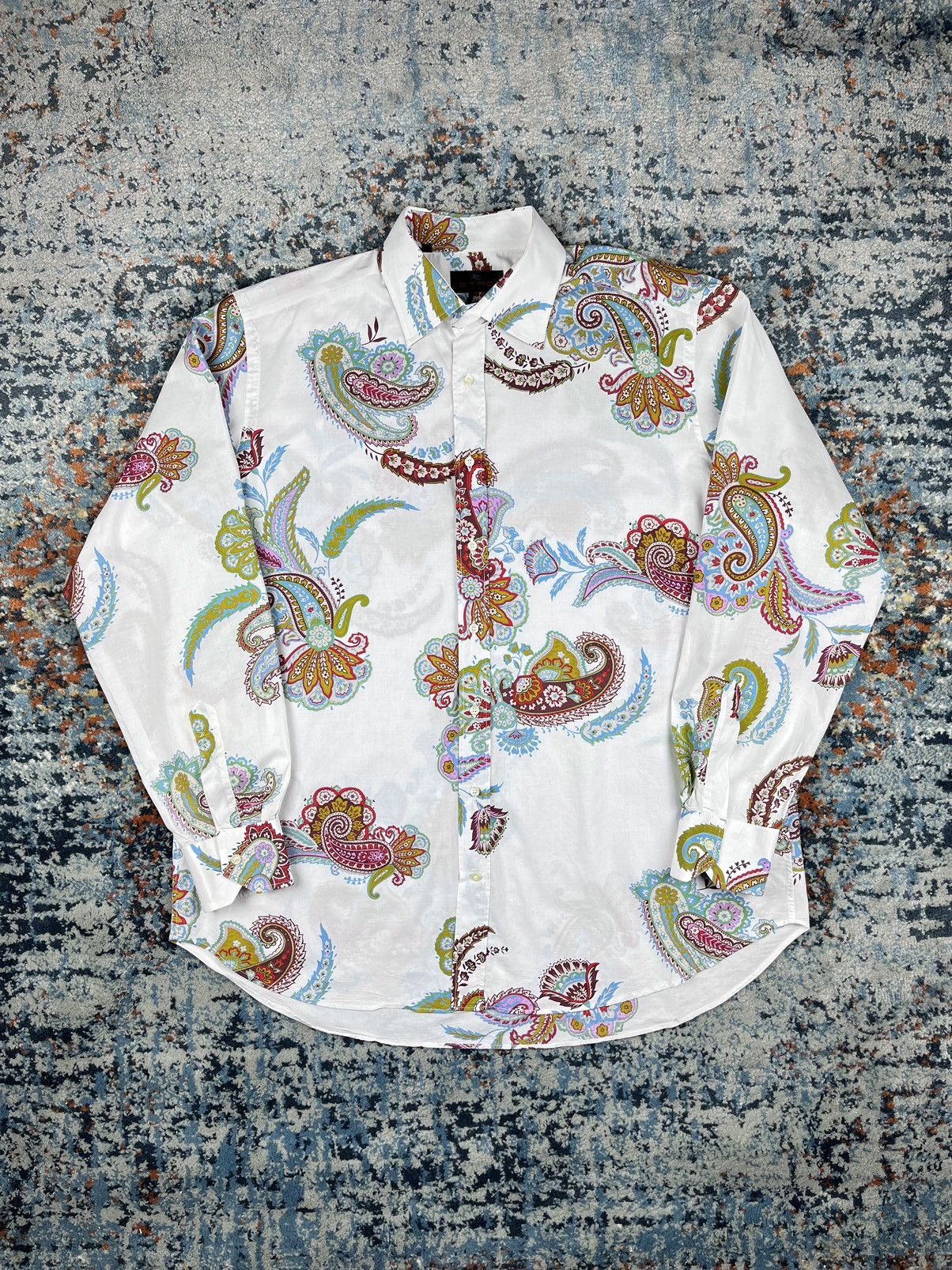 image of Etro Paisley Floral Print Shirt in White, Men's (Size XL)