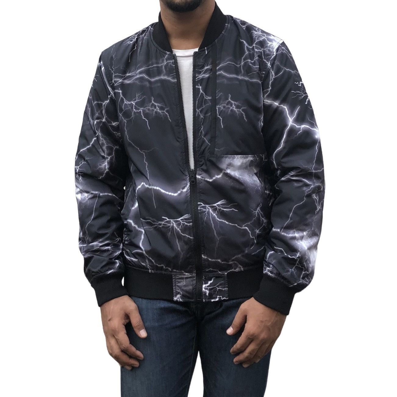 Japanese Brand Suggestion Thunder Print Reversible Quilted Bomber Jacket Size US M / EU 48-50 / 2 - 3 Thumbnail