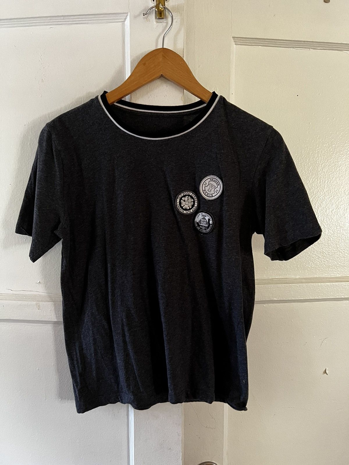 image of Saint Laurent Paris Logo Patch T Shirt in Grey, Men's (Size XS)