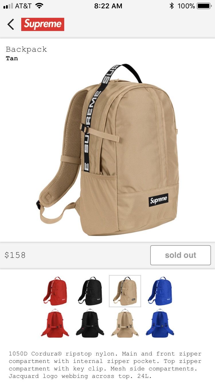 Supreme backpack best sale ss18 tan