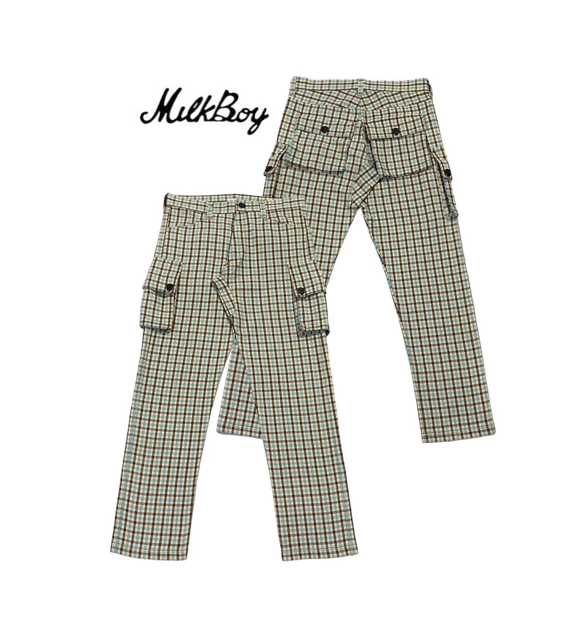20471120 × Beauty Beast × Japanese Brand Milk Boy Flap Pocket Side Plaid Pants Size US 31 - 1 Thumbnail