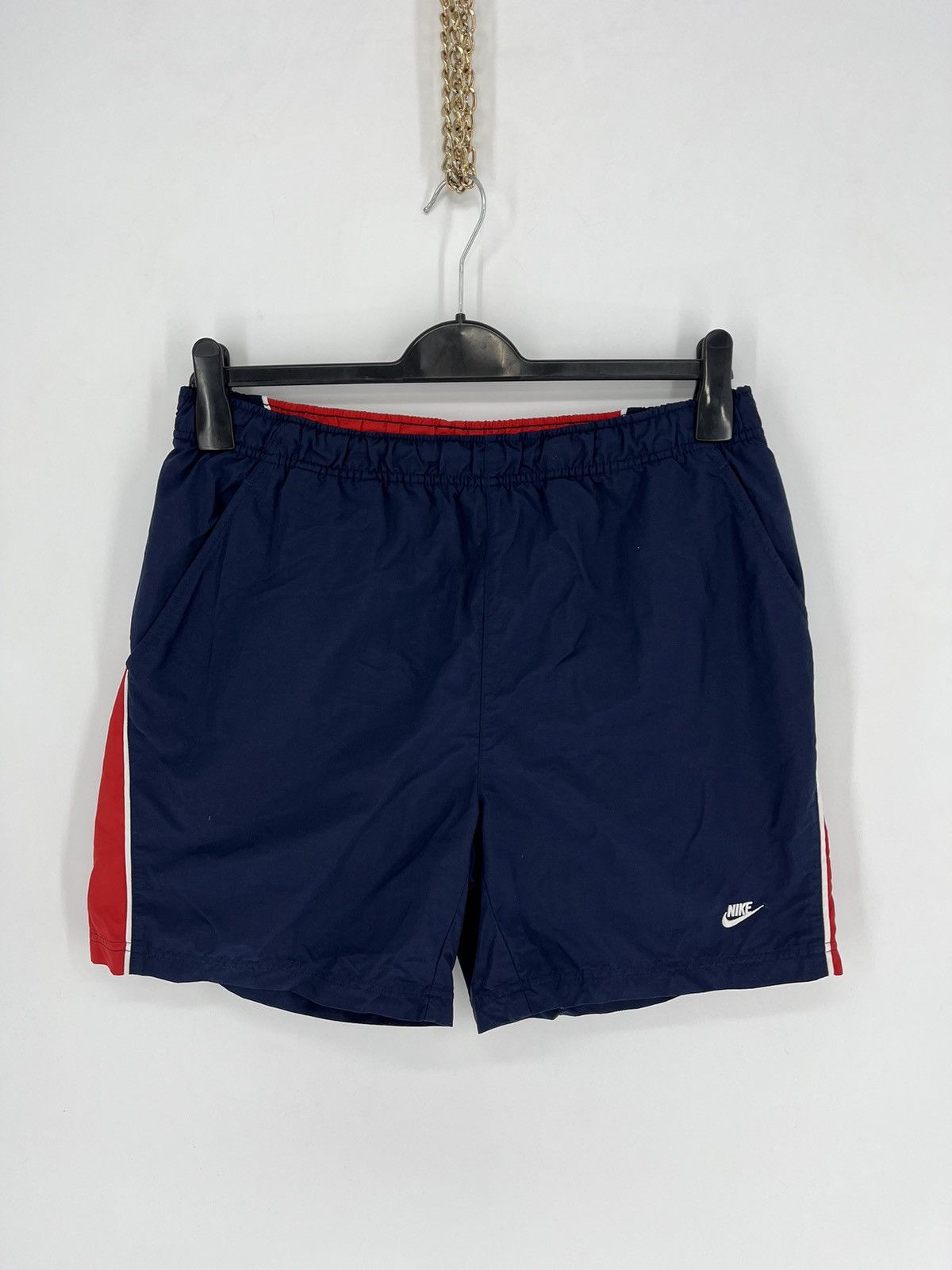 Nike × Vintage 90s Vintage Nike Black Nylon Mini Swoosh Shorts Travis Style Size US 34 / EU 50 - 1 Thumbnail
