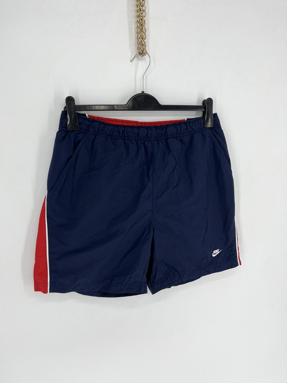 Nike × Vintage 90s Vintage Nike Black Nylon Mini Swoosh Shorts Travis Style Size US 34 / EU 50 - 2 Thumbnail